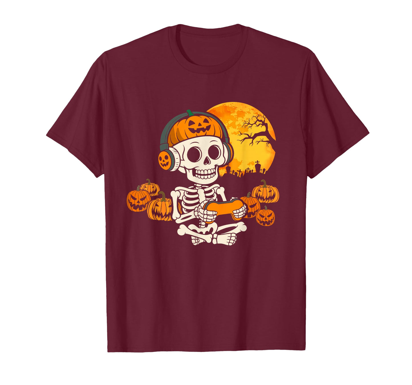 Gamer Spooky Skeleton Gaming Video Games Halloween Boys T-Shirt