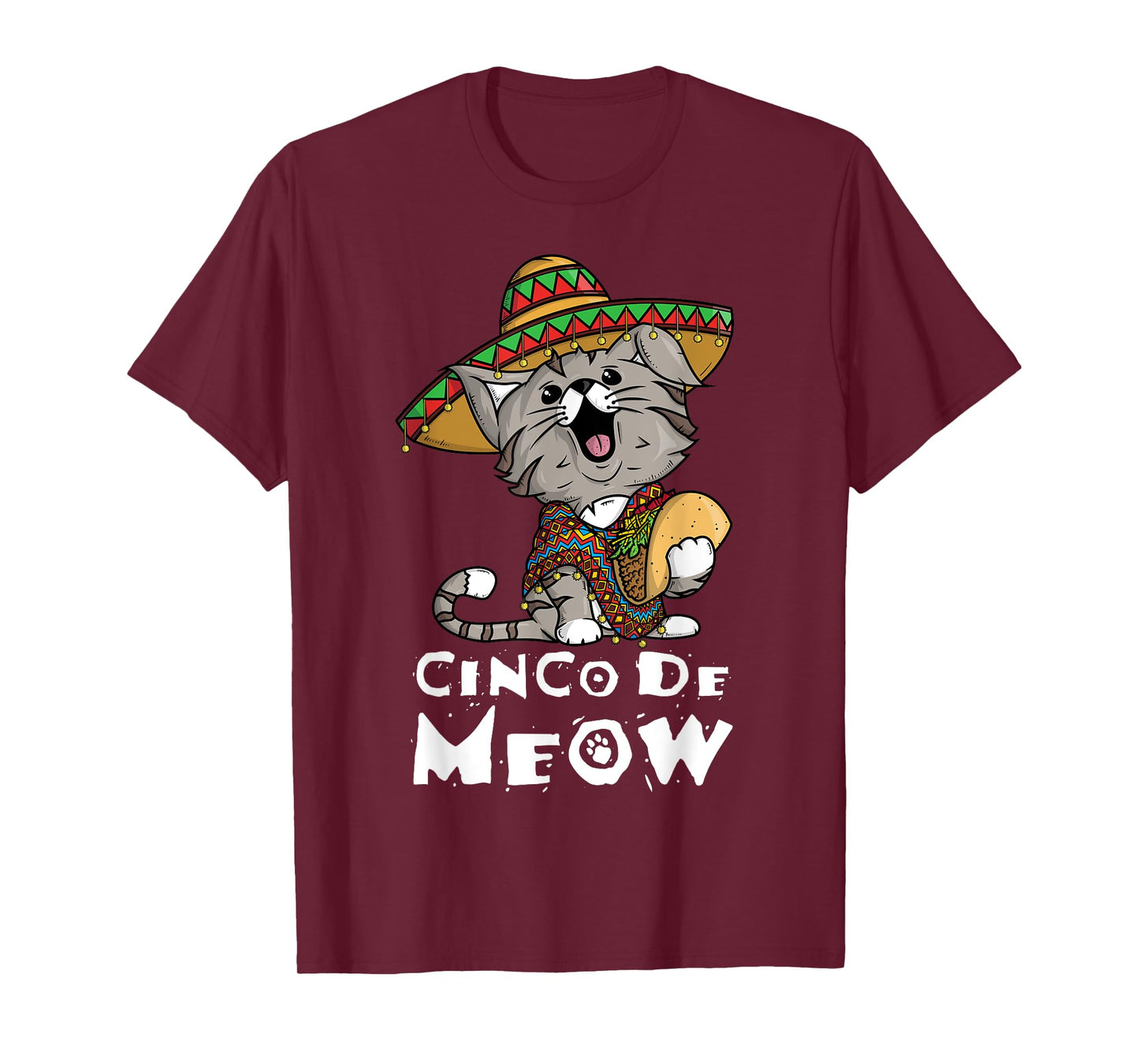 Cinco De Meow Shirt with Smiling Cat Taco and Sombrero Men Women Girls Kids T-Shirt