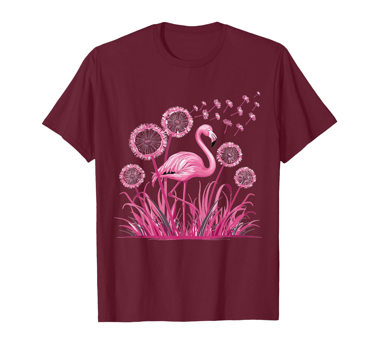 Flower Dandelion Tropical Bird Pink Flamingo T-Shirt