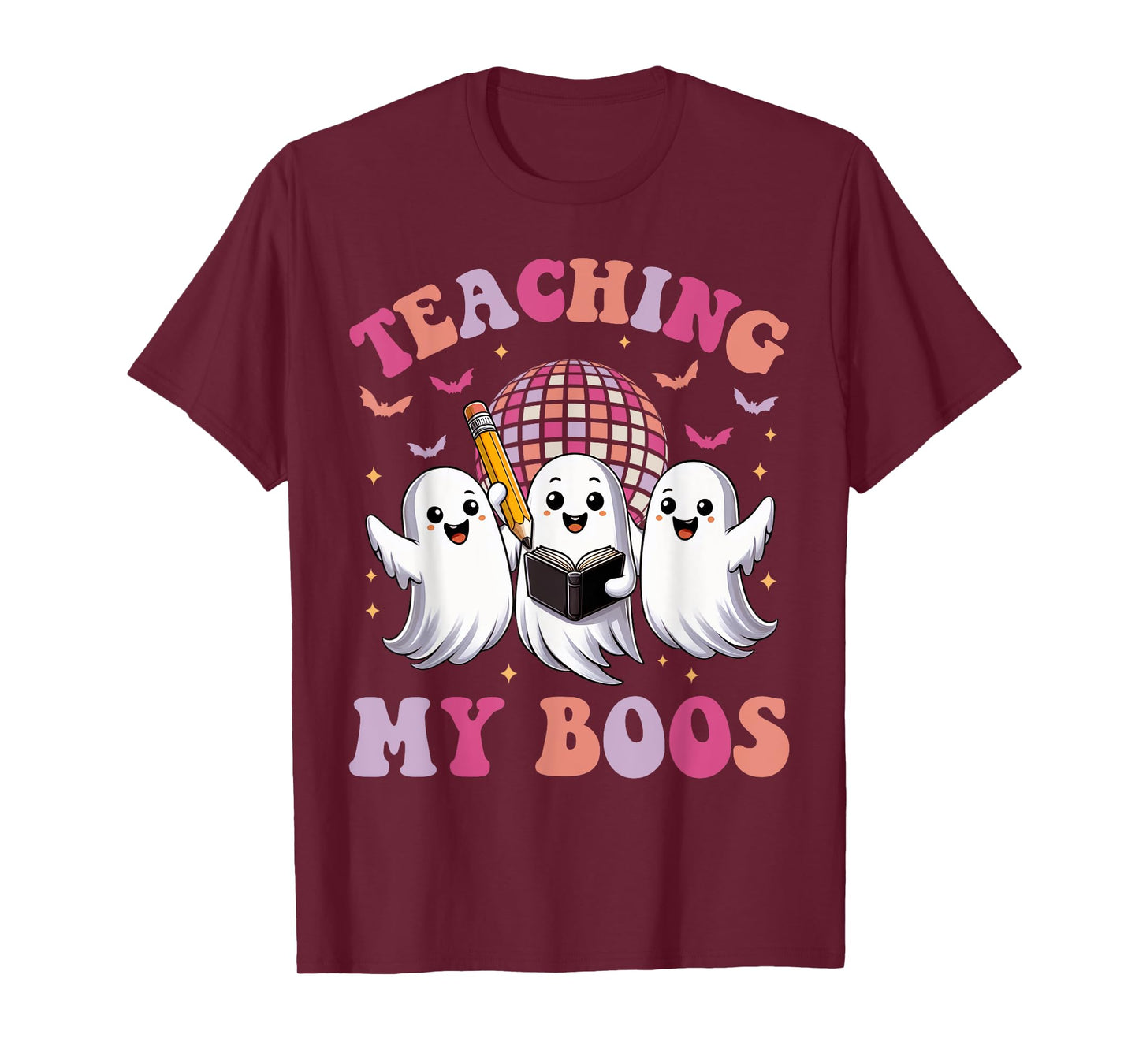 Groovy Teaching My Boos Crew Funny Ghost Halloween Teacher T-Shirt