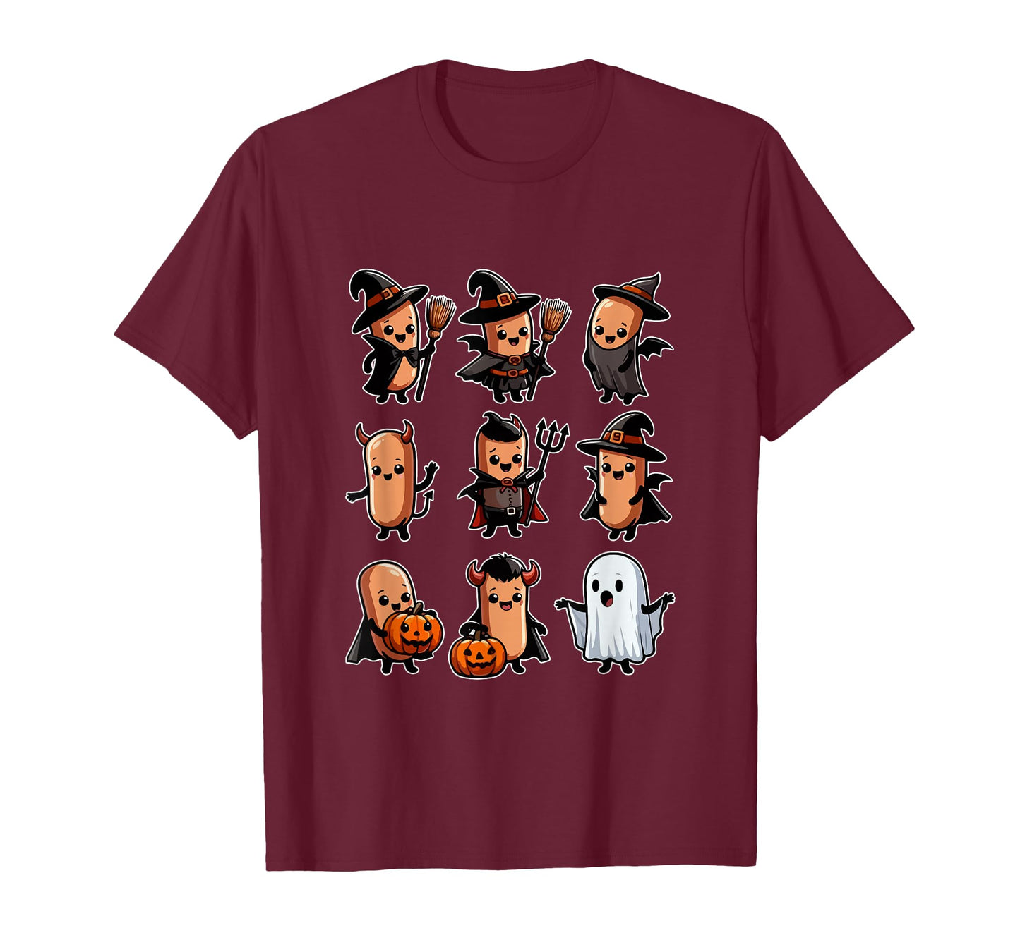 Group Sausages Cosplay Witch Boo Ghosts Halloween Food T-Shirt