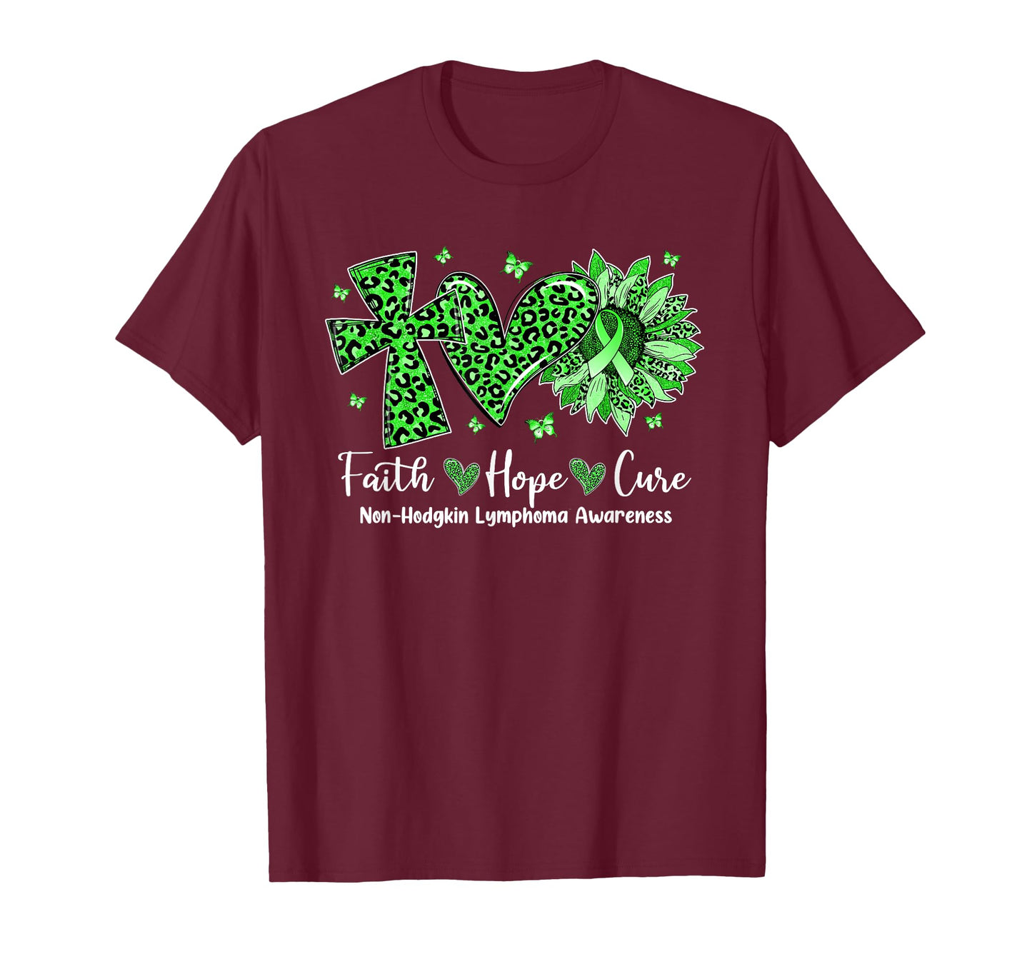 Faith Hope Cure Sunflower Leopard Non-Hodgkin Lymphoma T-Shirt