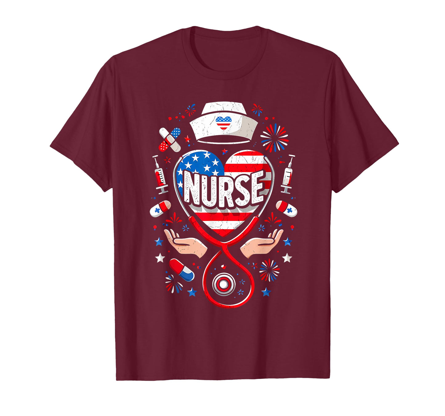 American Flag Heart Patriotic Nurse 4th of July T-Shirt