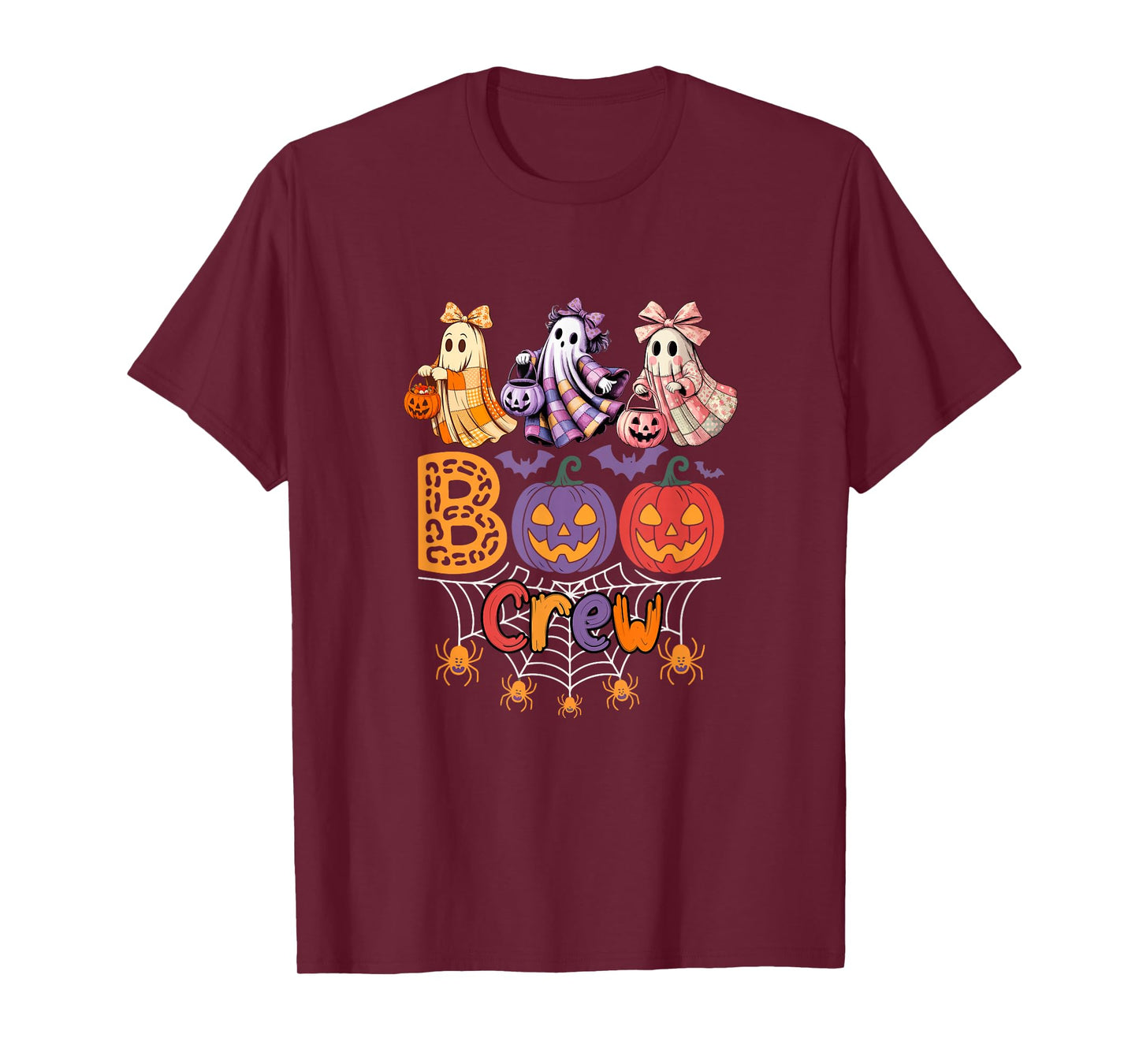 Boo Halloween Crew Three Cute Boo Ghosts Bow Tie Colroful T-Shirt