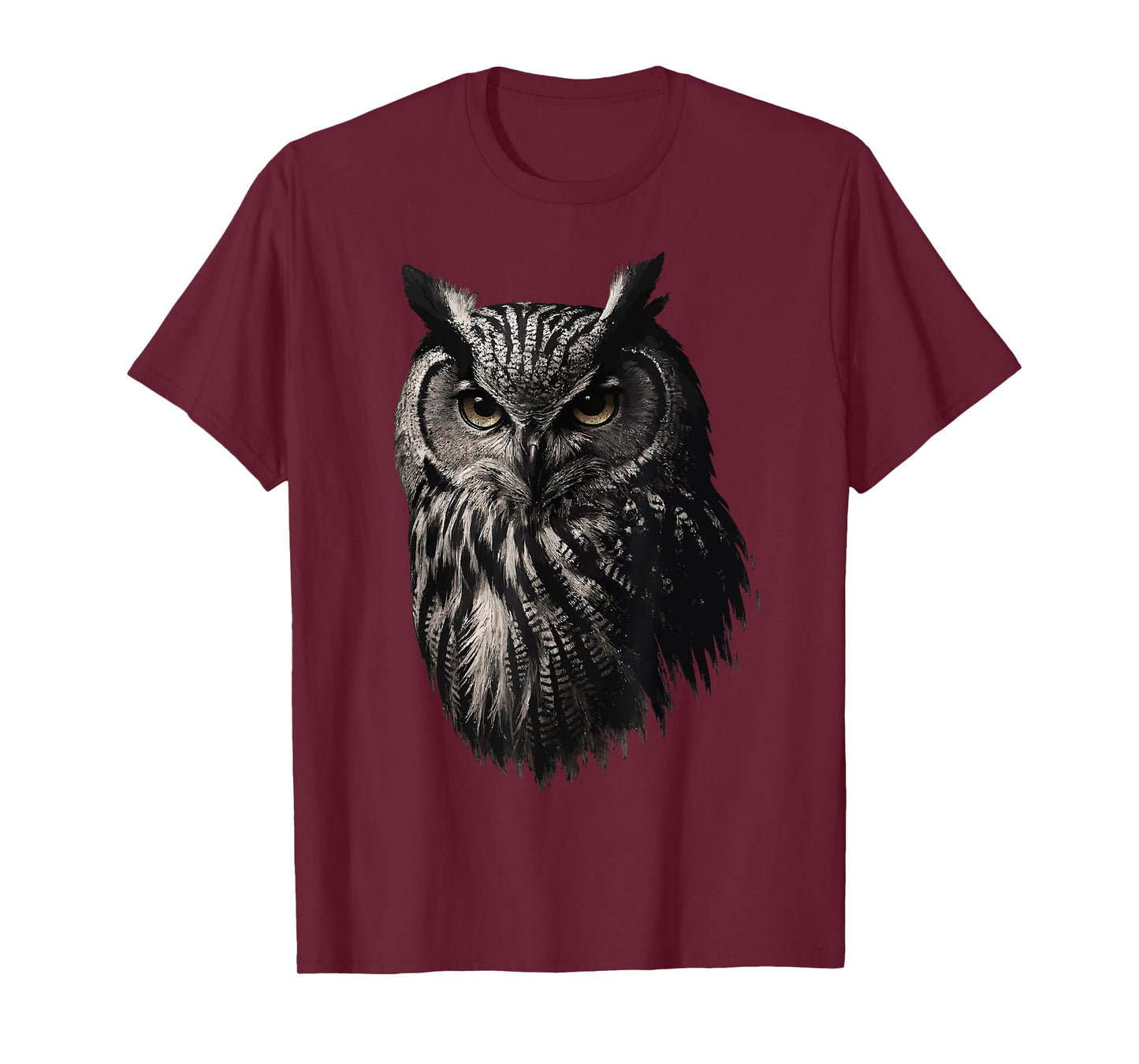 Realistic Great Horned Owl Art Monochrome Bird of Prey T-Shirt