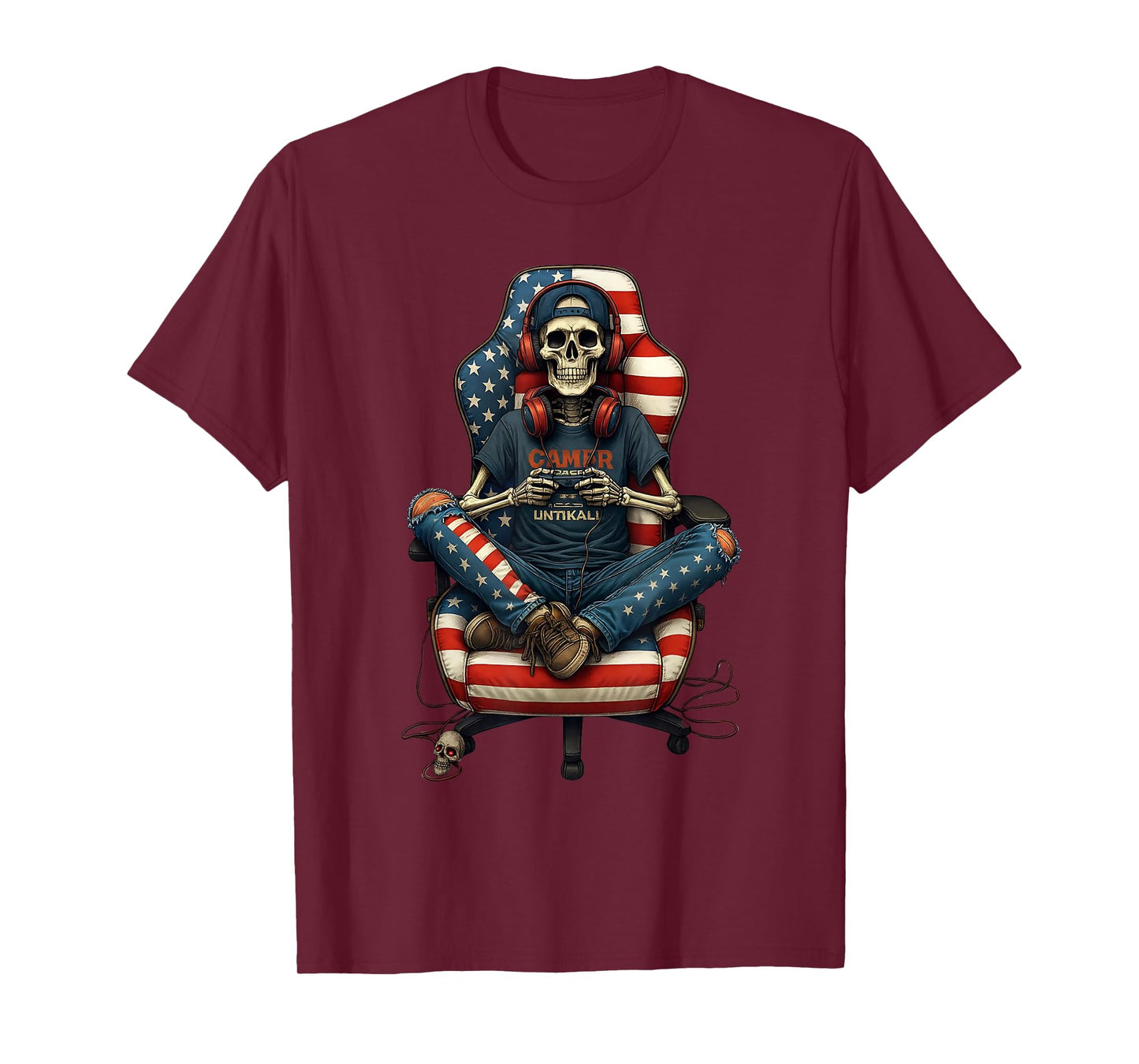 Retro Skeleton Gamer Outfit – Funny Halloween Gaming T-Shirt