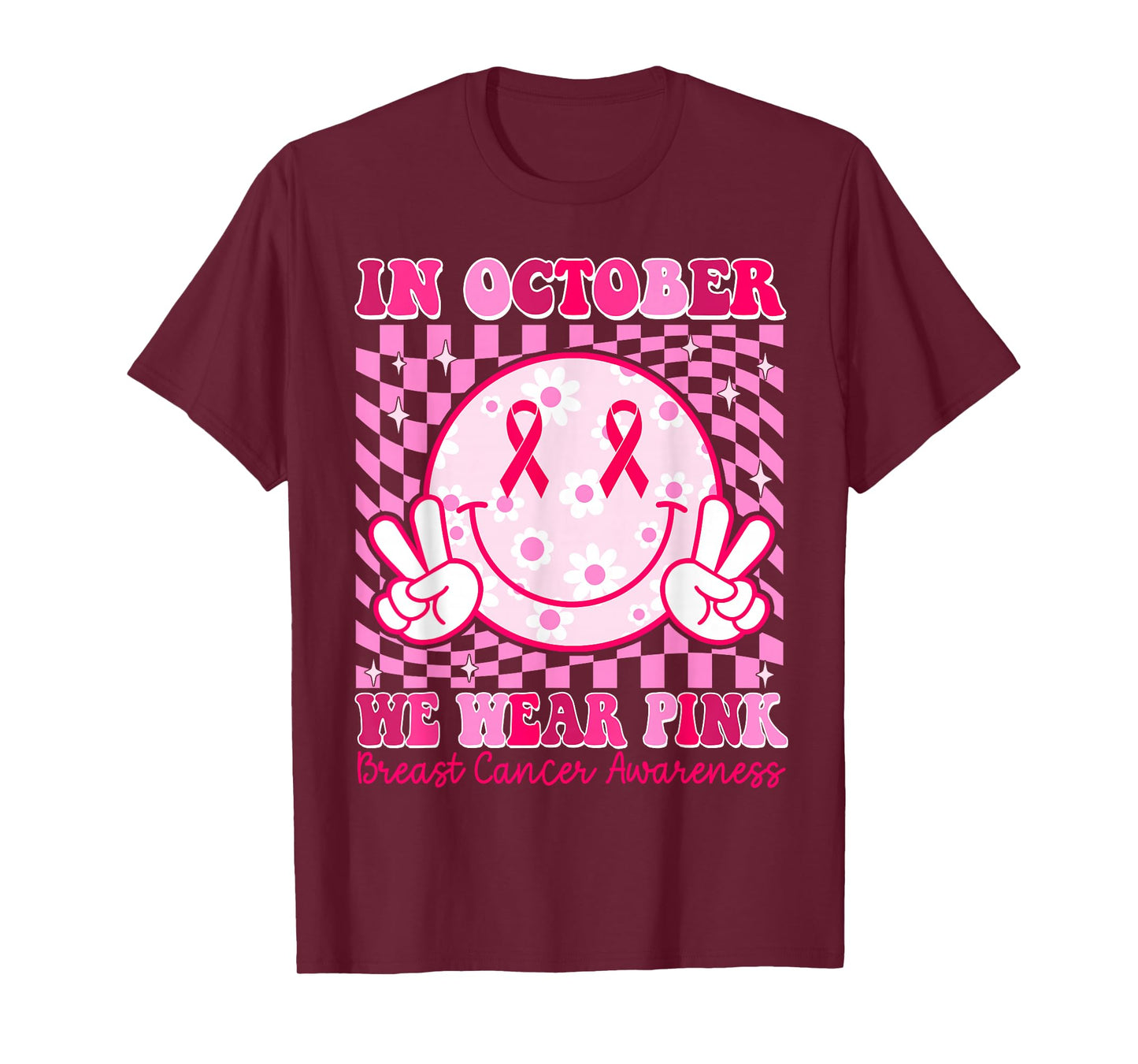 Groovy In October We Wear Pink Breast Cancer Awareness T-Shirt