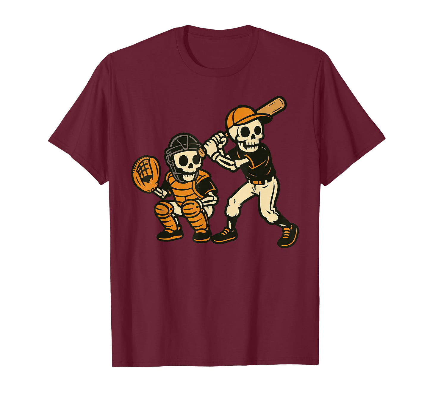 Halloween Skeleton Batter Catcher Baseball Graphic T-Shirt
