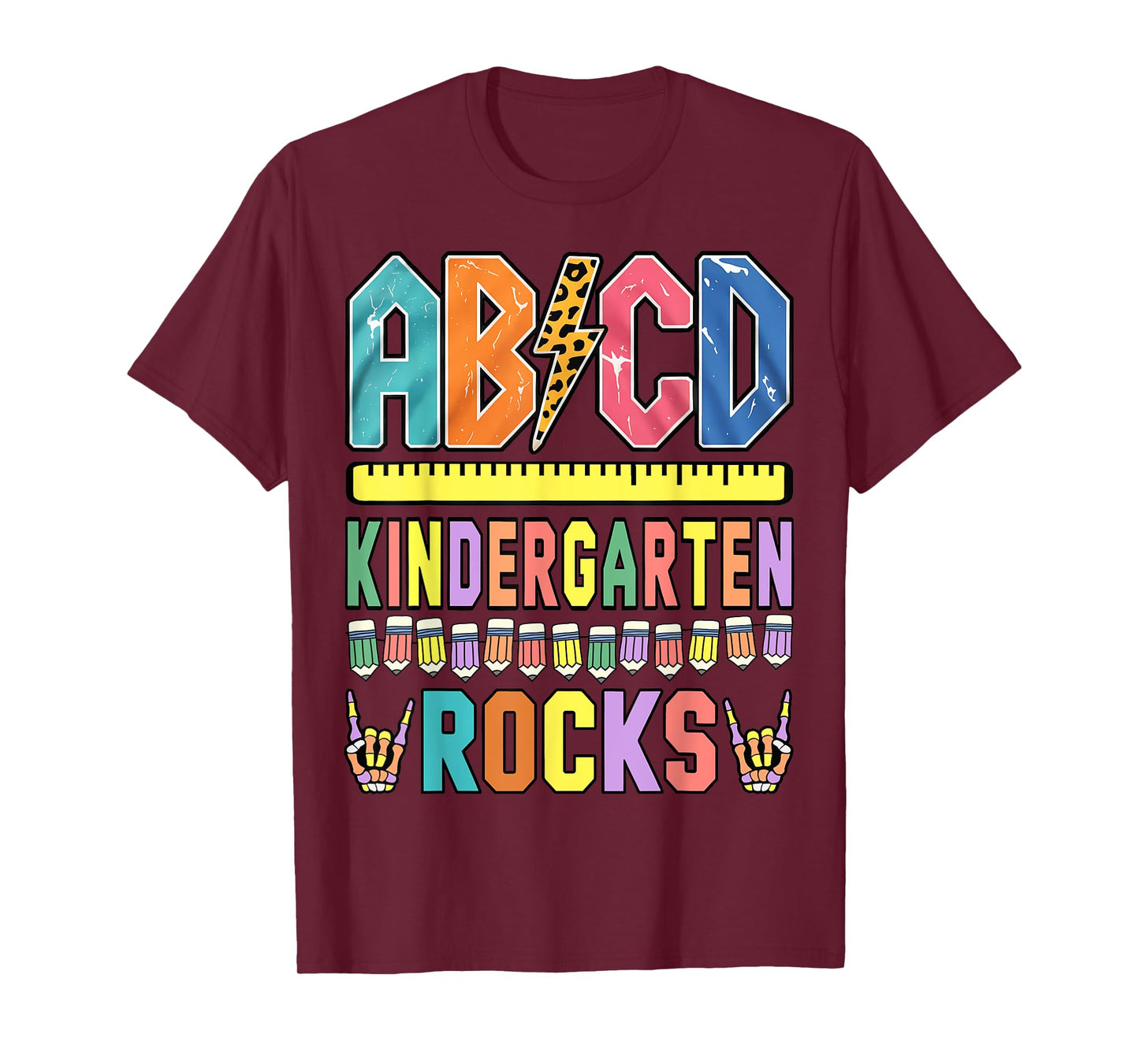 ABCD Kindergarten Rocks Funny Teachers Skeleton Boys Rock T-Shirt