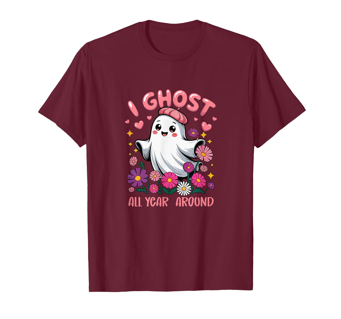 I Ghost All Year Around Halloween Floral Boo Colorful Lover T-Shirt