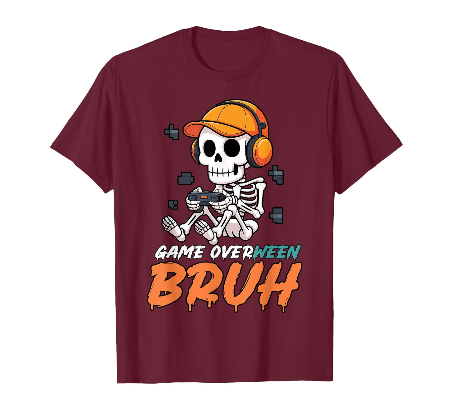 Halloween Skeleton Gamer Game Overween Bruh Boys Men T-Shirt