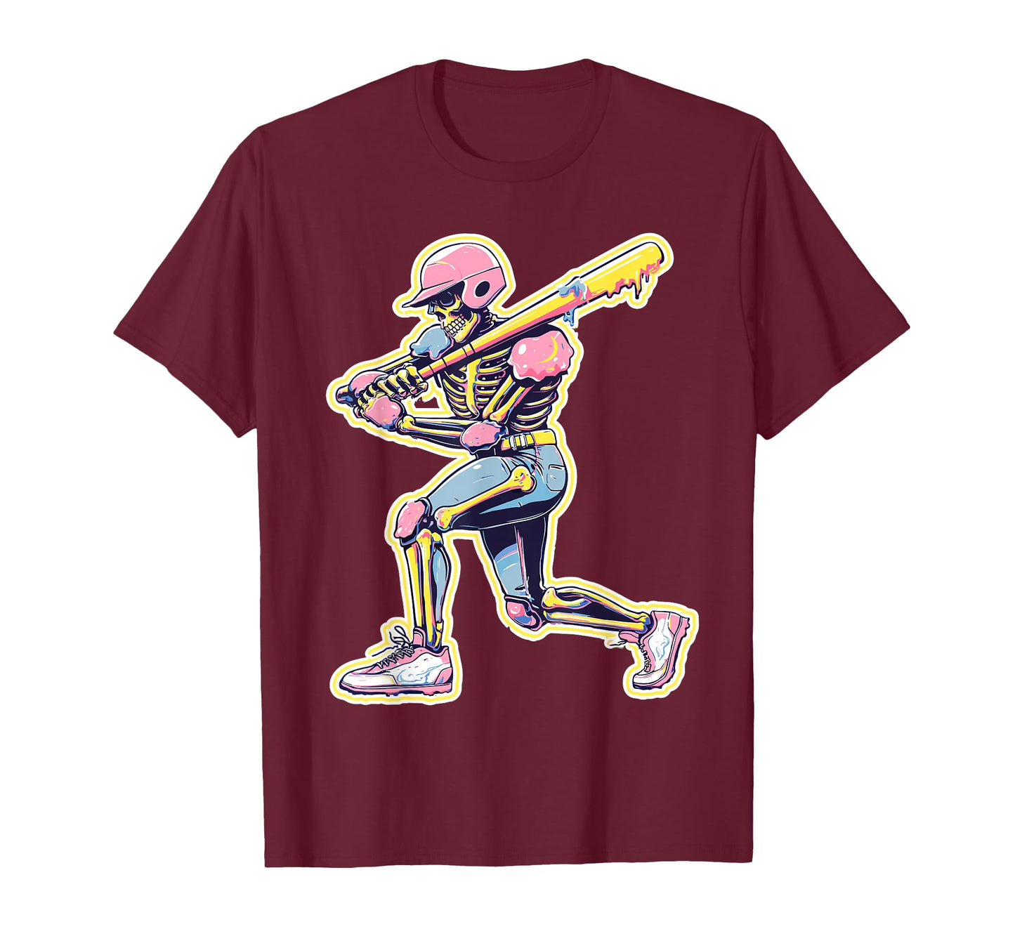 Skeleton Baseball Drip Ice Cream Batter Melting Graphic T-Shirt