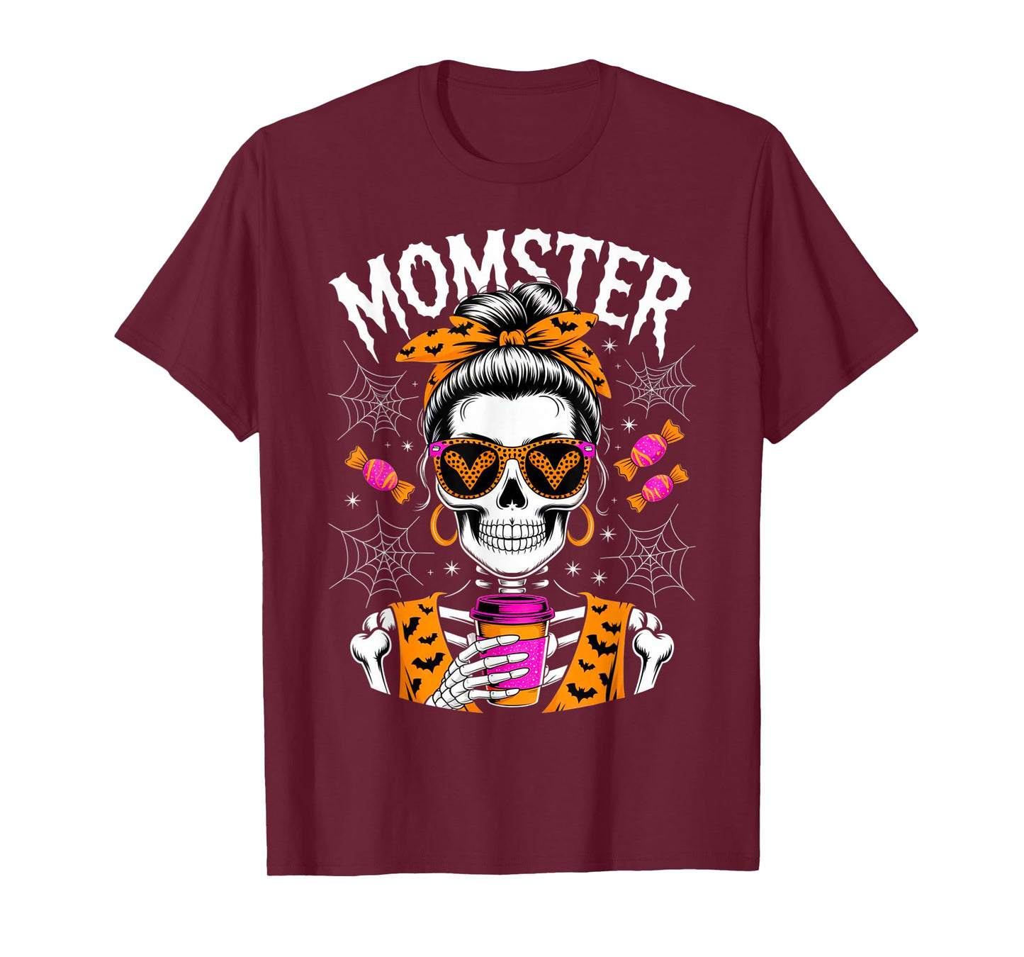 Momster Halloween Costume Skeleton Messy Bun Mother Coffee T-Shirt