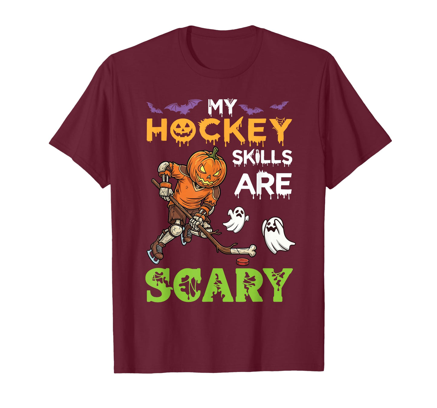 My Hockey Skills are Scary Funny Halloween Pumpkin Skeleton T-Shirt