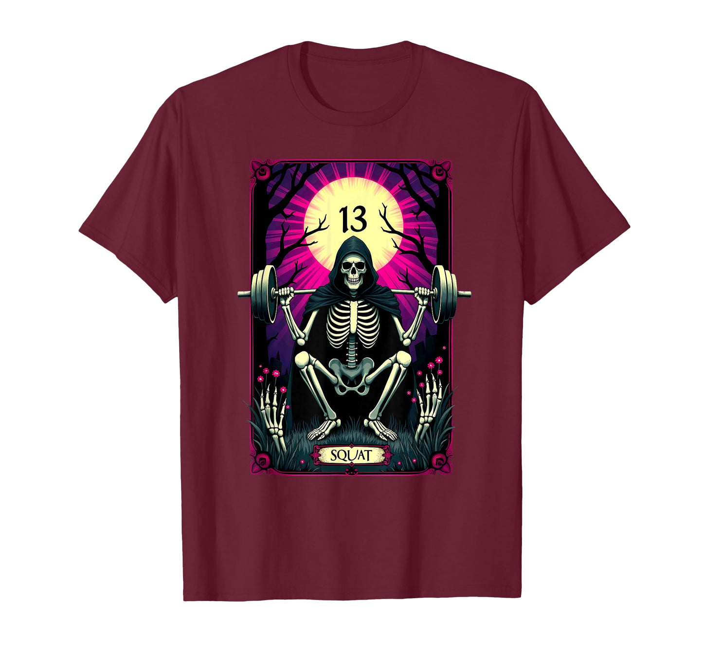 Gothic Tarot Card Skeleton Squat Weightlifting T-Shirt