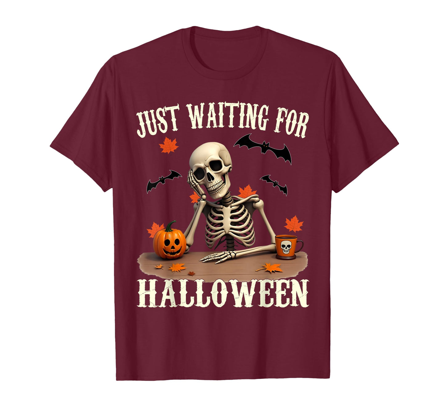 Retro Just Waiting for Halloween Skeleton Drinking Coffee T-Shirt