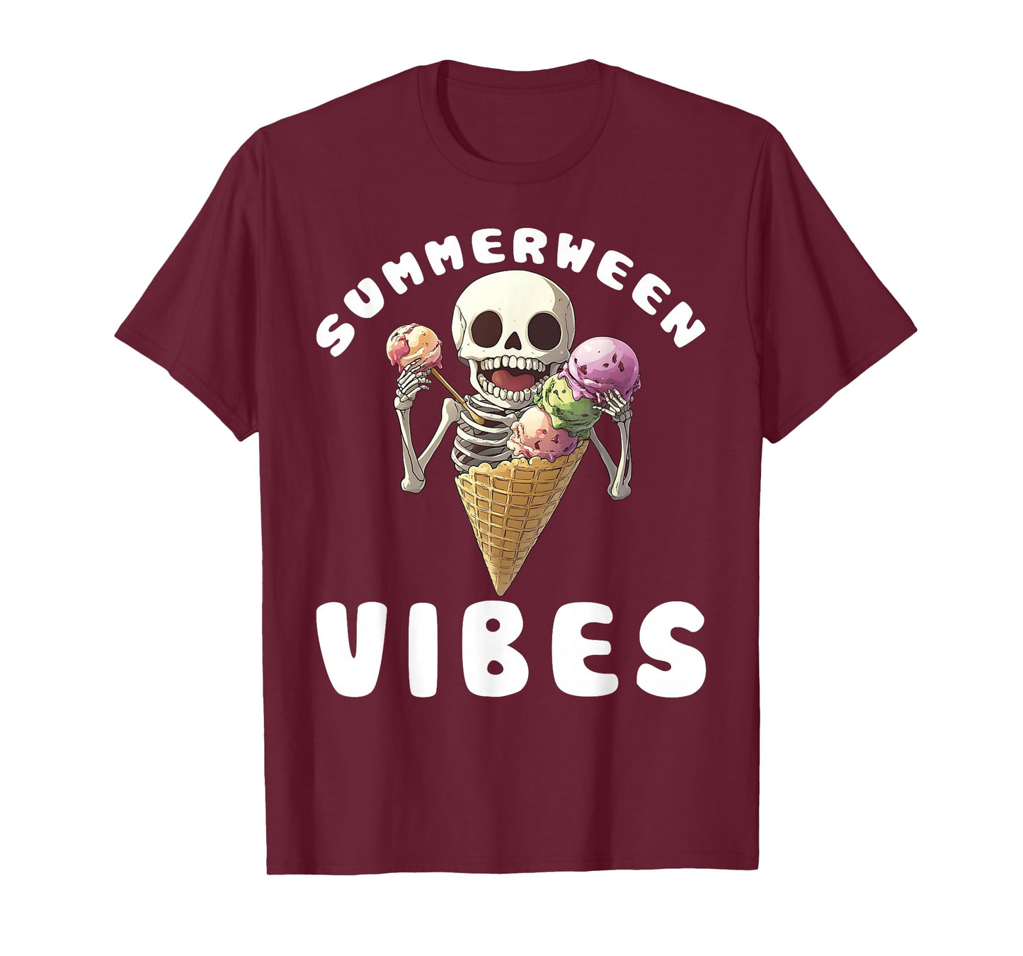 Summerween Vibes Skeleton & Ice Cream Halloween Summer Kids T-Shirt