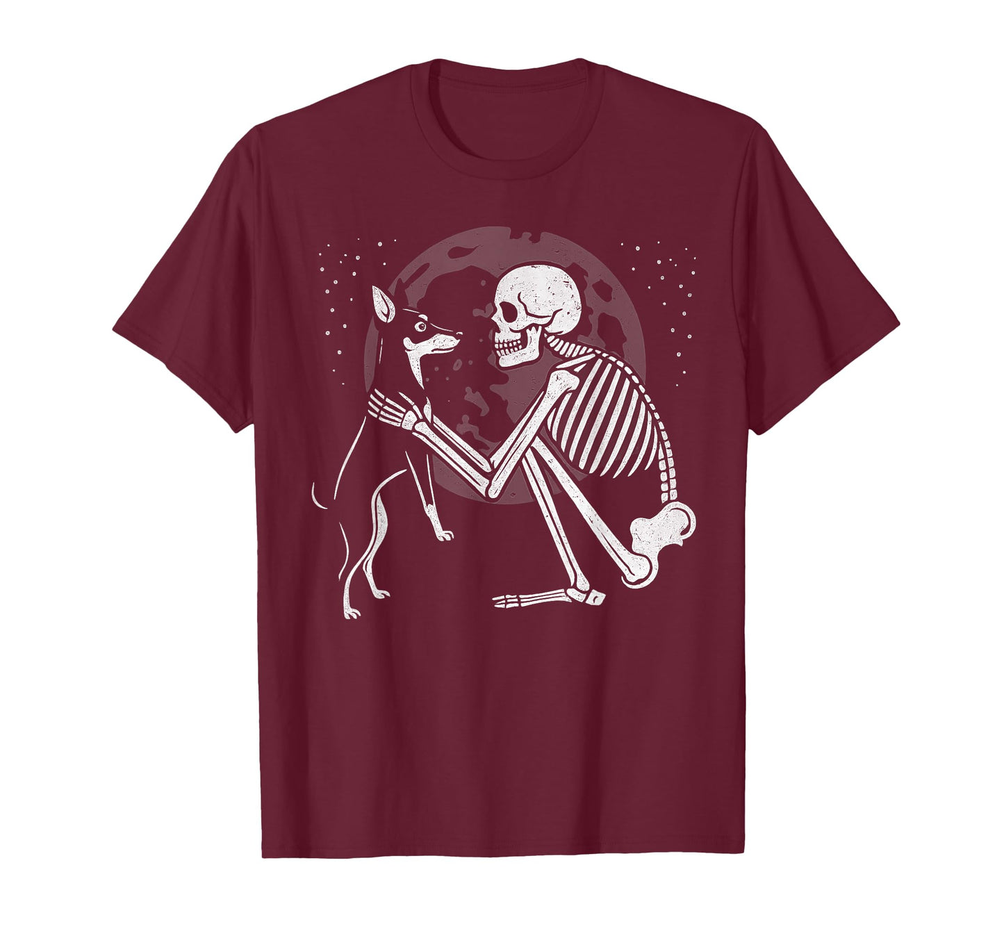 Miniature Pinscher Skeleton Moon Halloween Dog Lover T-Shirt