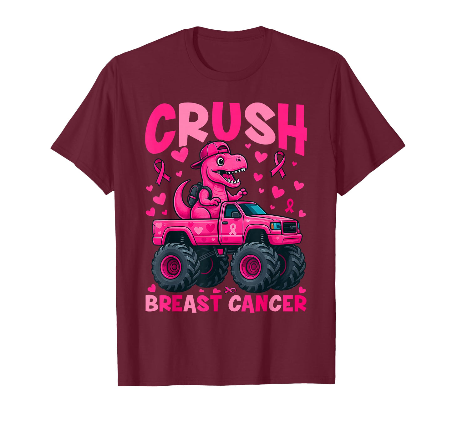 Crush Breast Cancer Awareness Monster Truck Dinosaur Boy Kid T-Shirt