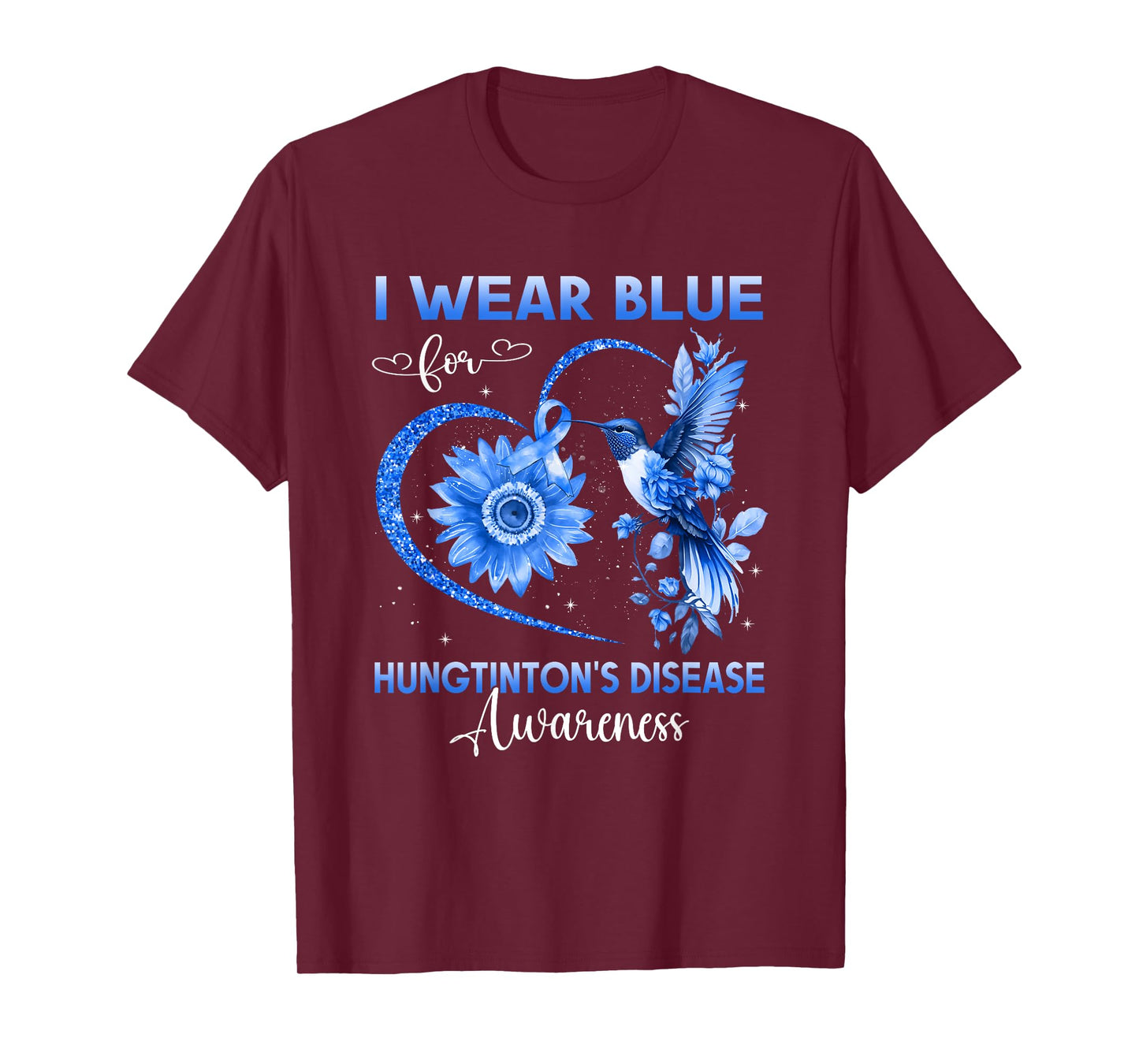 I Wear Blue For Huntington's Disease Awareness Hummingbird T-Shirt