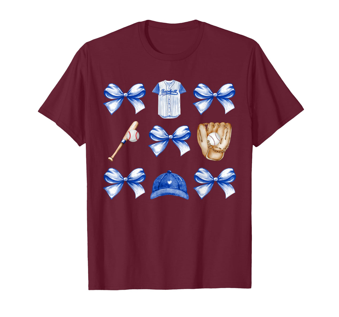 Baseball Game Day Blue Coquette Bow Baseball Mom Retro T-Shirt
