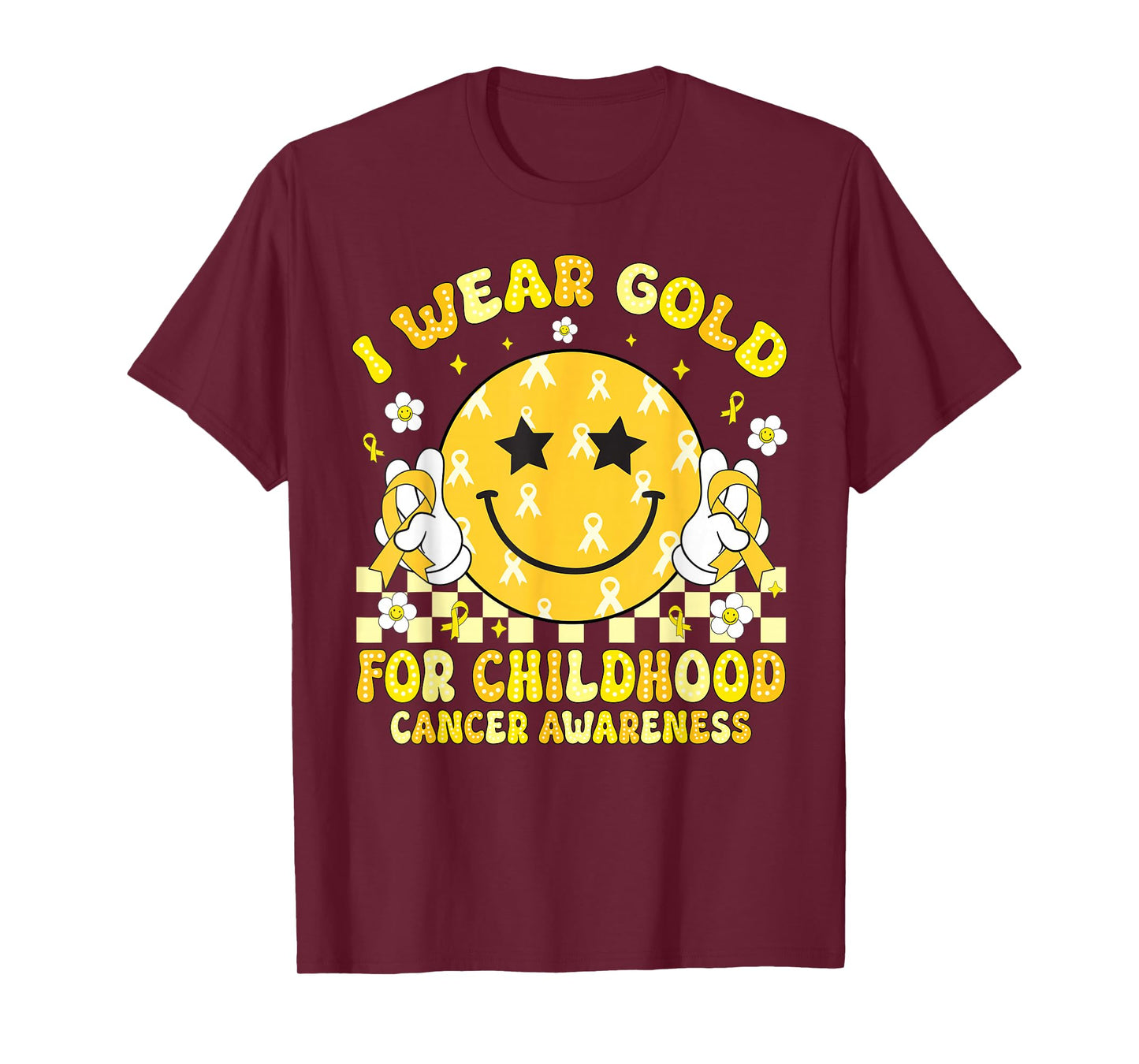 Retro I Wear Gold for Childhood Cancer Awareness Gold Ribbon T-Shirt