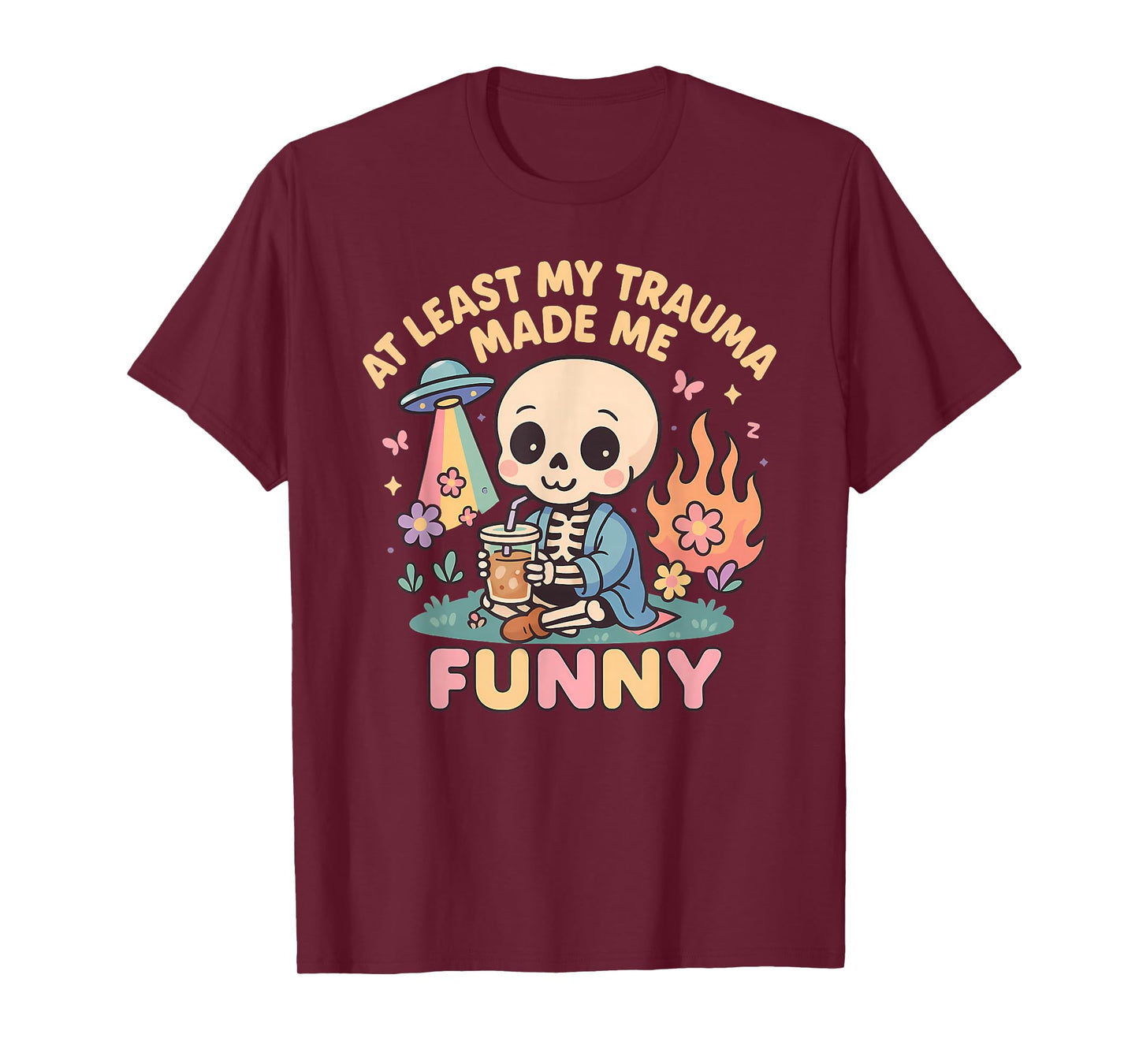 Trauma Made Me Funny Skeleton Coffee Spicy Halloween Gag Men T-Shirt