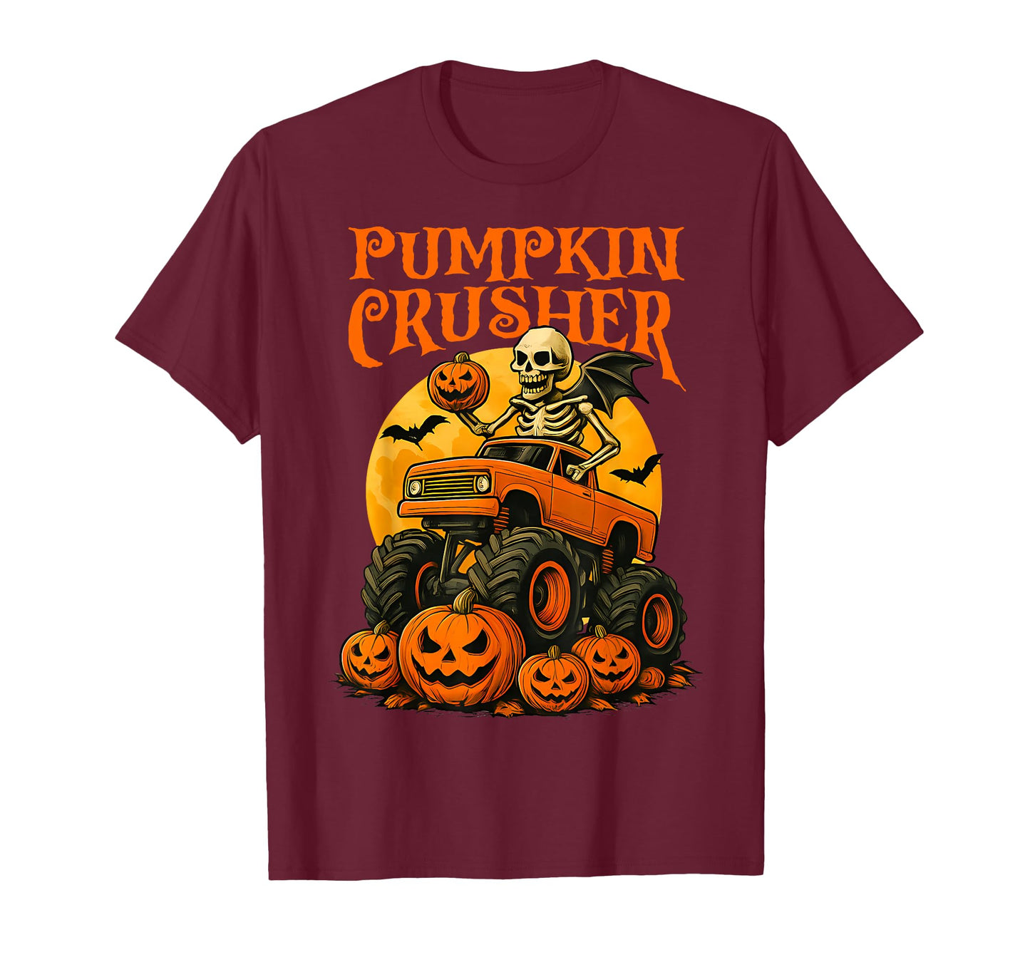 Skeleton Monster Truck Halloween Pumpkin Crusher Boy Toddler T-Shirt