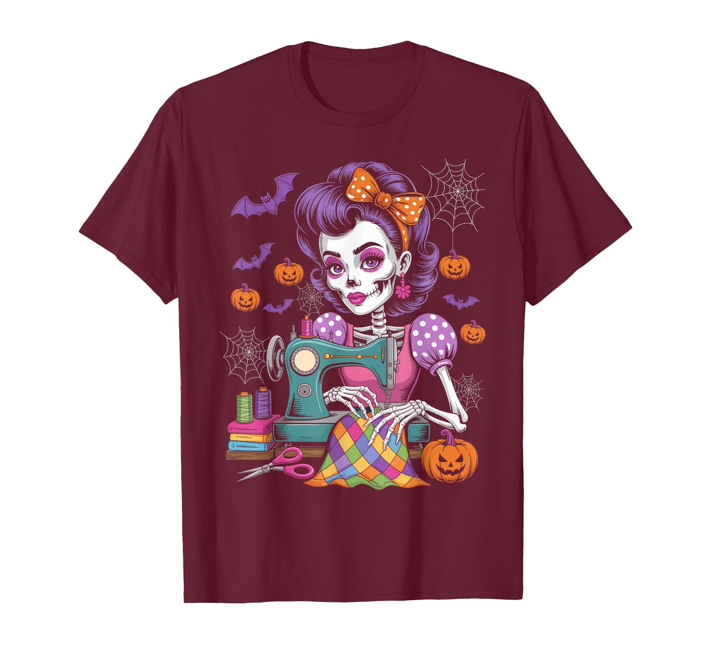 Sewing Skelton Costume for Women, Cute Quilting Halloween T-Shirt