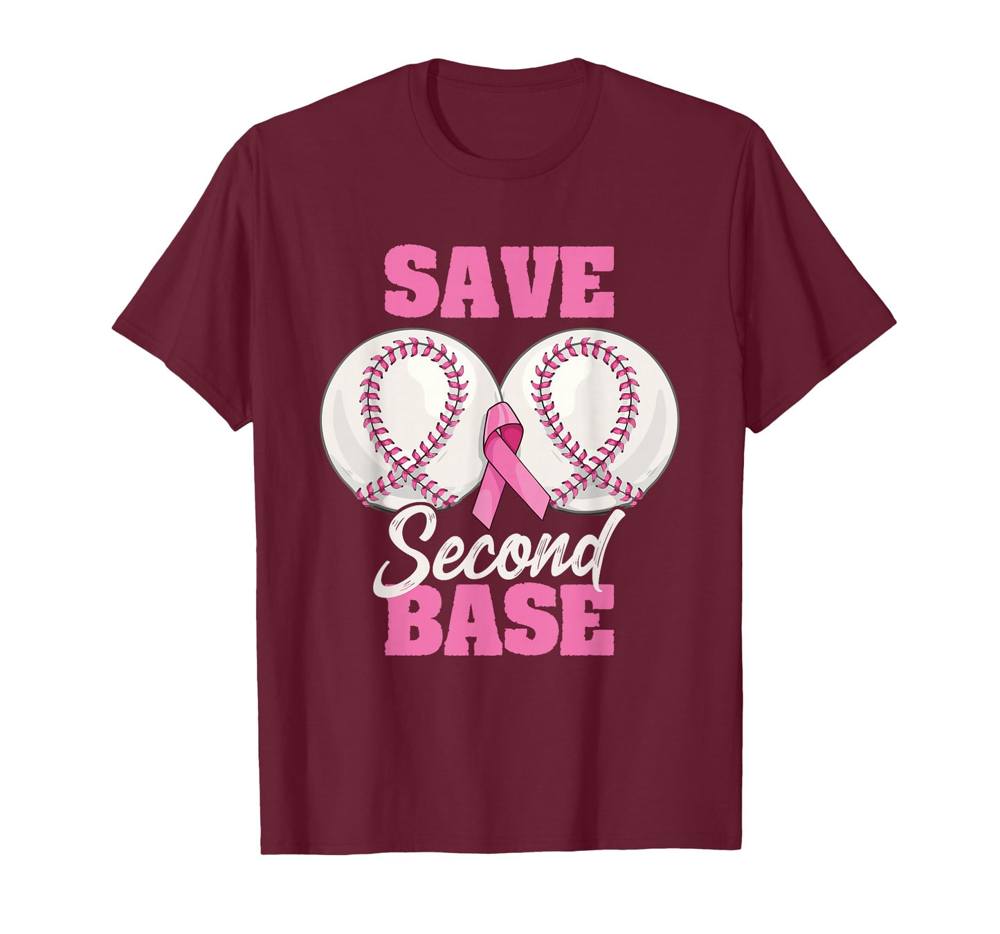Save Second 2nd Base Funny Baseball Breast Cancer Awareness T-Shirt