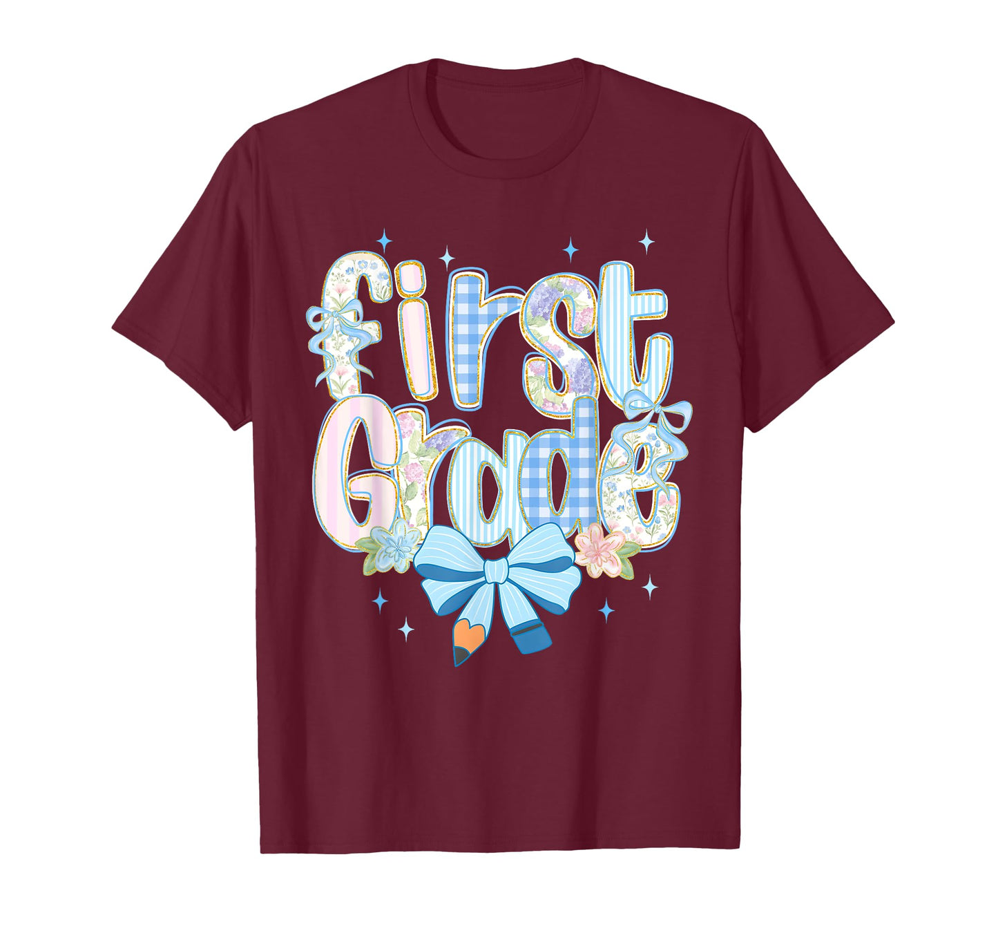 Cute Floral Preppy First Grade Back To School Teacher Girl T-Shirt