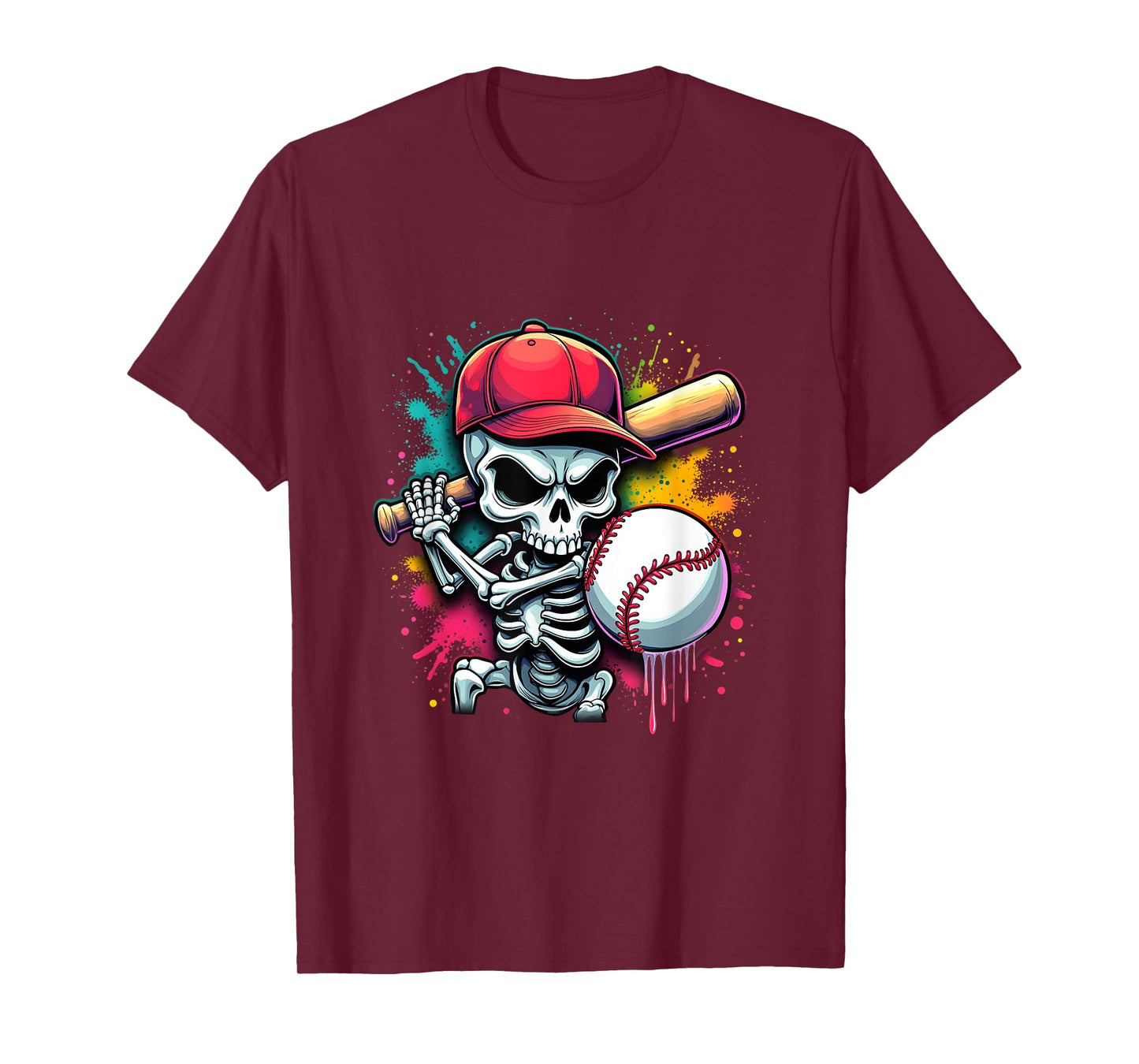 Skeleton Baseball Batter Halloween Cool Sports Fan Men Boy T-Shirt