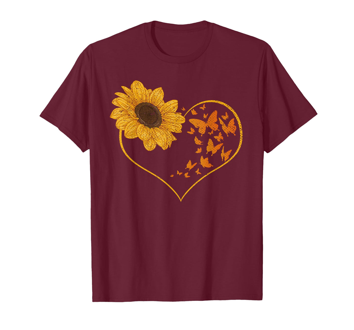Butterfly Yellow Flowers Heart Hippie Sunflower T-Shirt