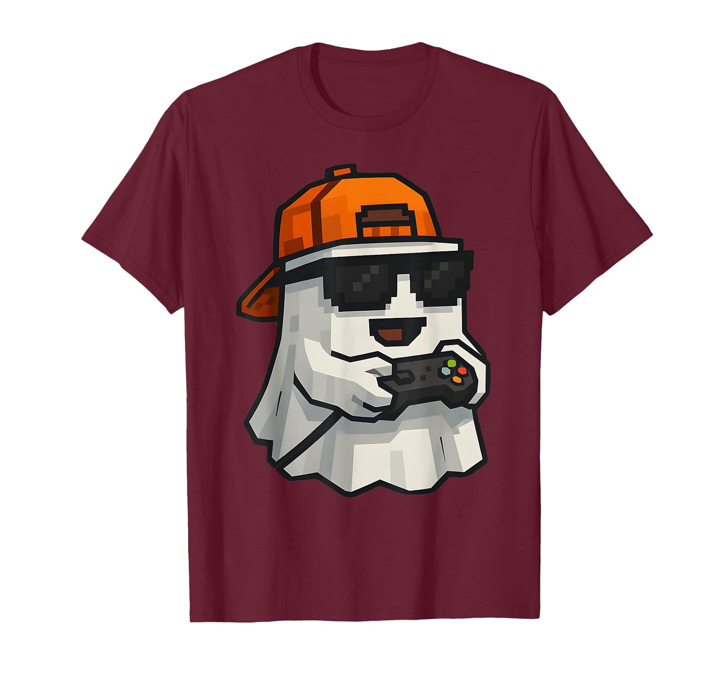 Halloween Ghost Gamer Funny Pixel Video Gaming Boys Men Kids T-Shirt