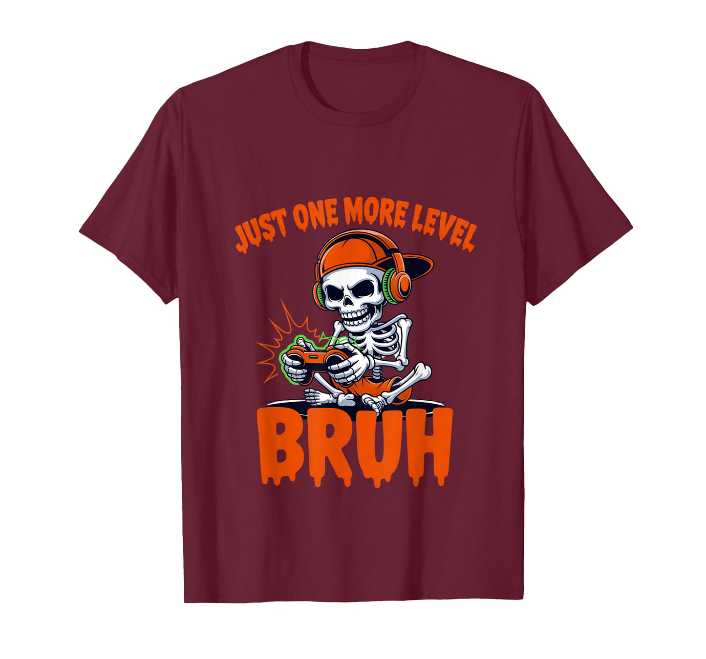 Just One More Level Skeleton Gamer Bruh Funny Halloween T-Shirt