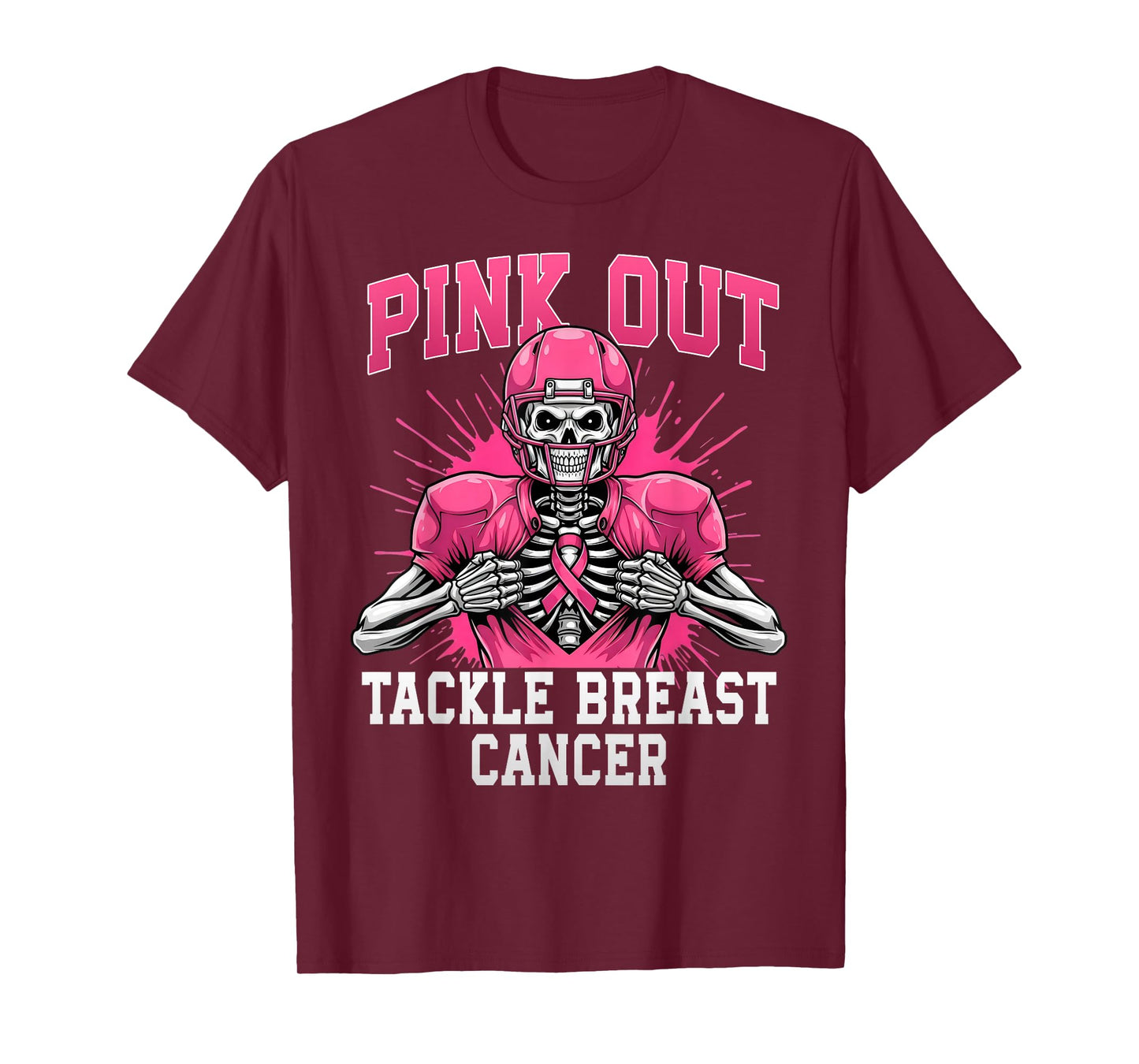 Skeleton Pink Out Tackle Breast Cancer American Football T-Shirt