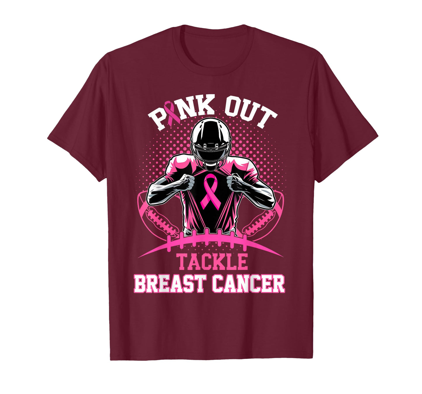 Pink Out Tackle Breast Cancer Awareness Football Pink Ribbon T-Shirt