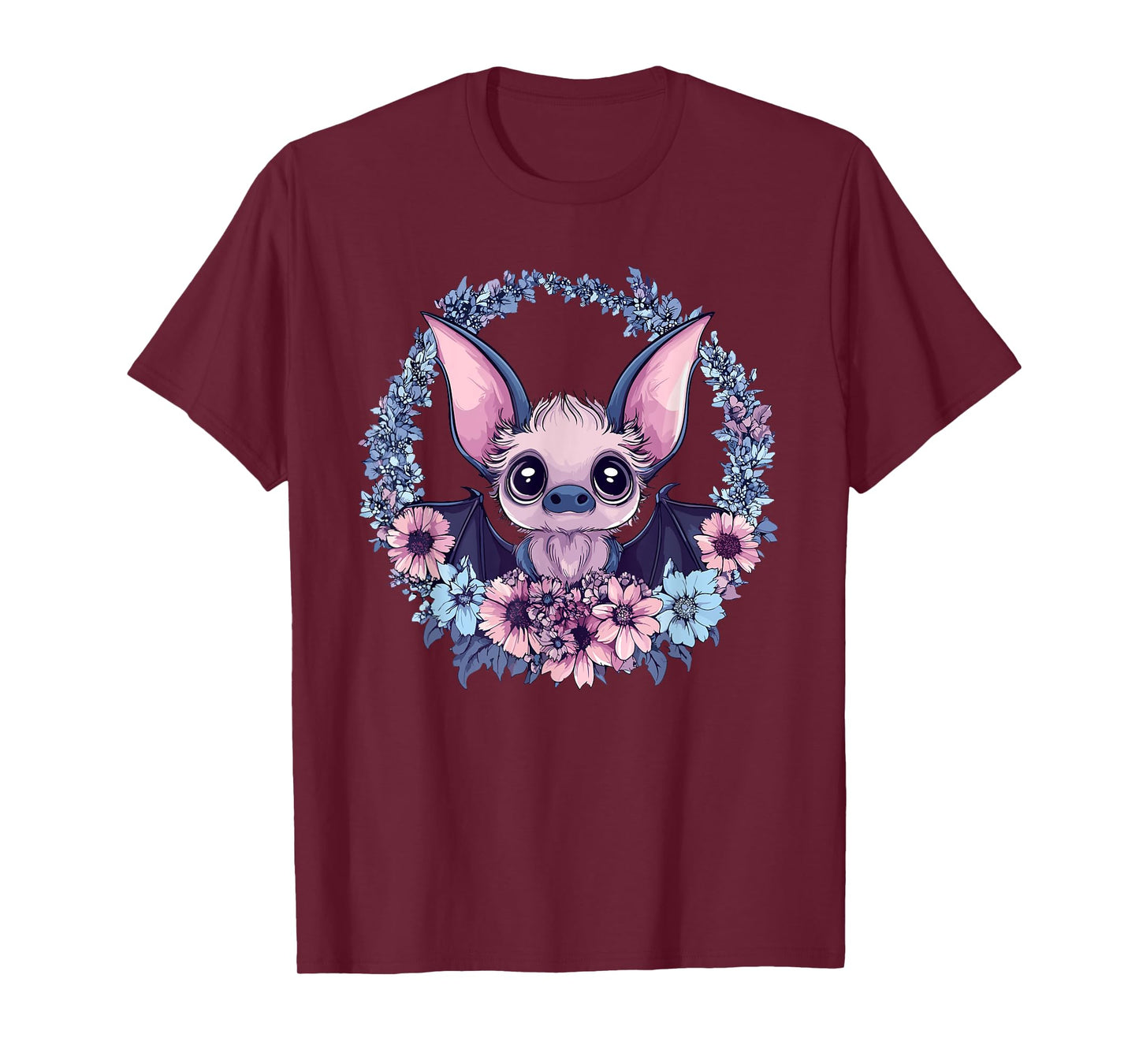 Adorable Bat Surrounded By Beautiful Flowers T-Shirt