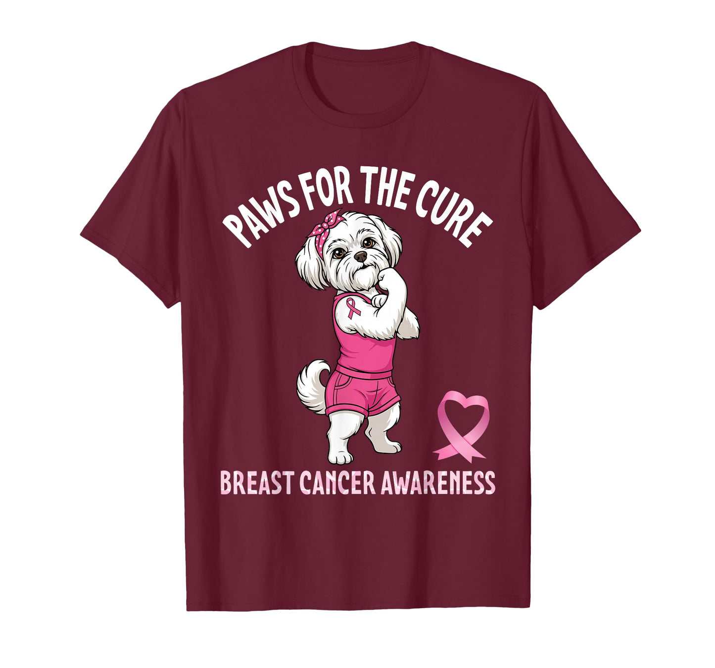 Havanese Dog Warrior With Pink Ribbon Paws For The Cure T-Shirt