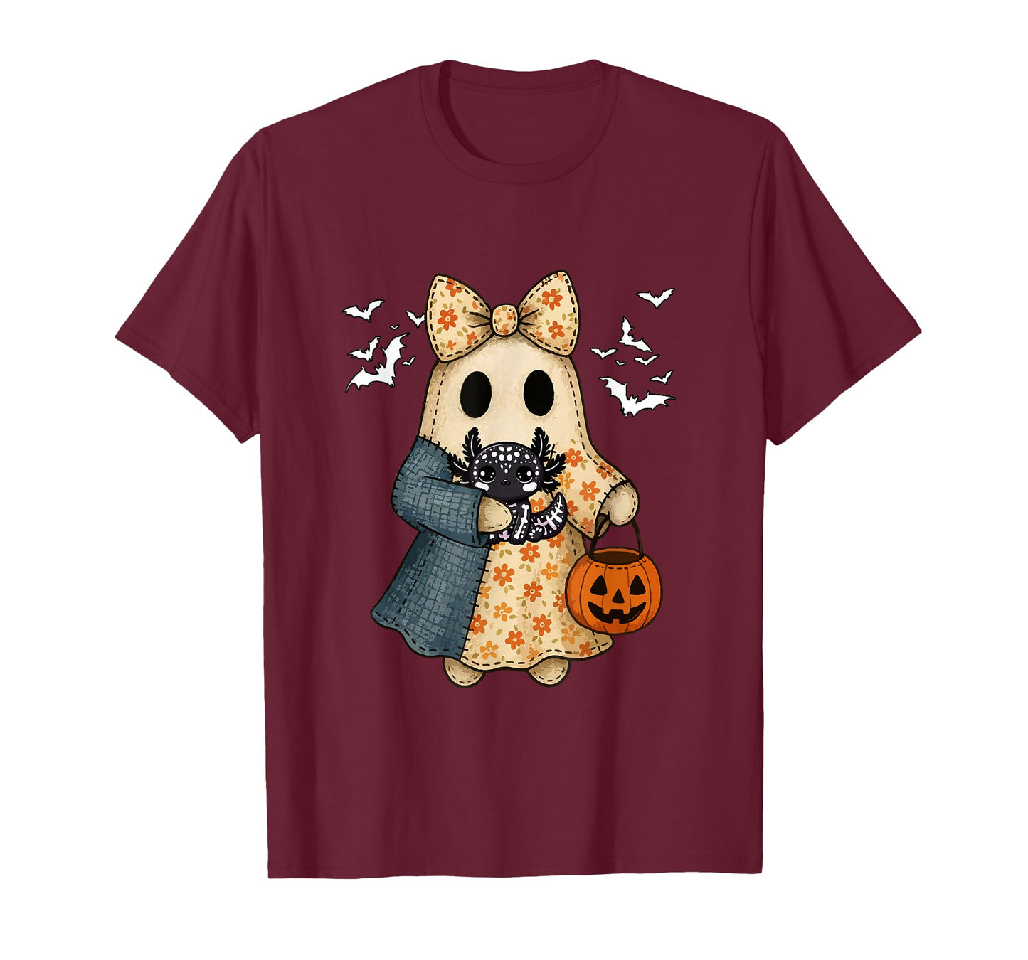Boo Bow Tie Hugging Axolotl Cosplay Skeleton Halloween T-Shirt