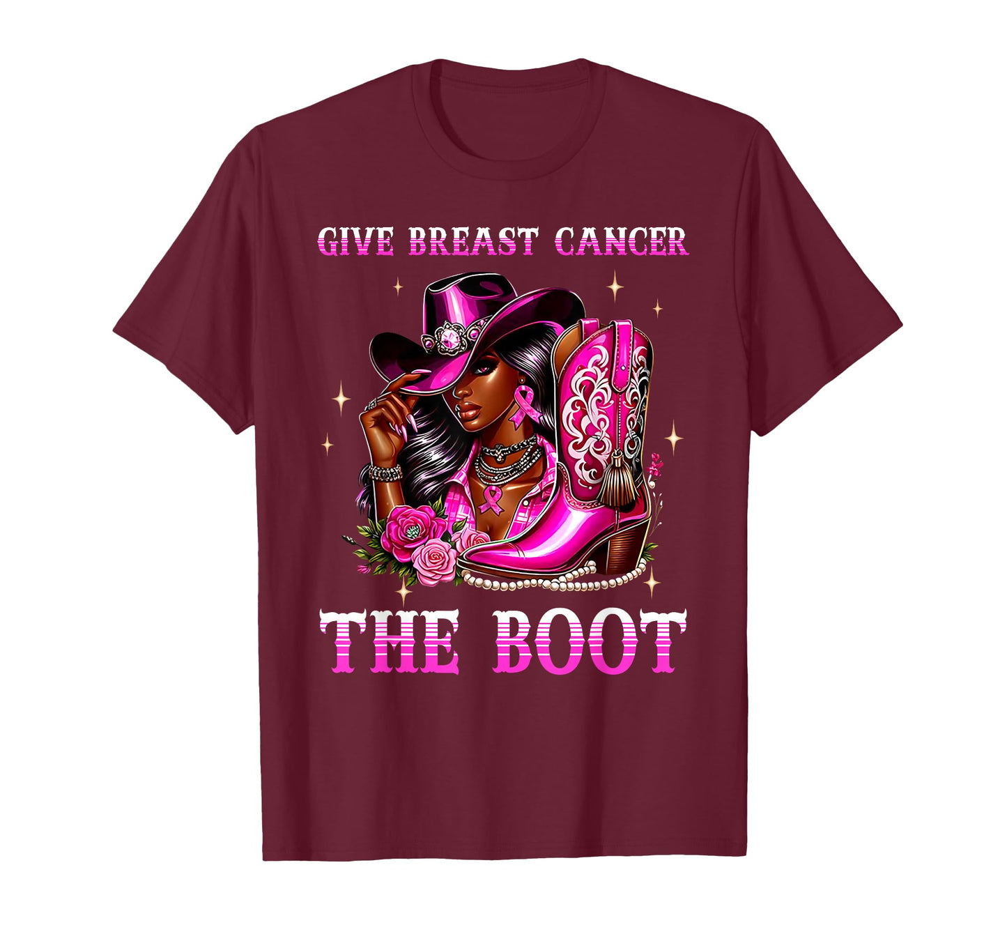 Give Breast Cancer The Boot Cowgirl Cancer Awareness Ribbon T-Shirt