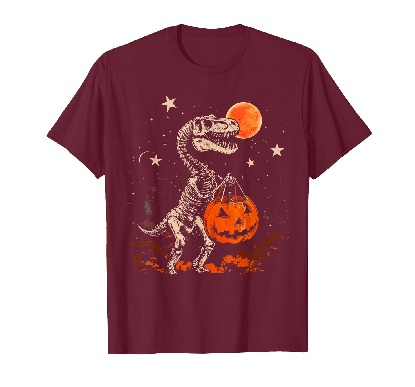 Halloween Boys Dinosaur Skeleton T rex Scary Pumpkin Moon T-Shirt