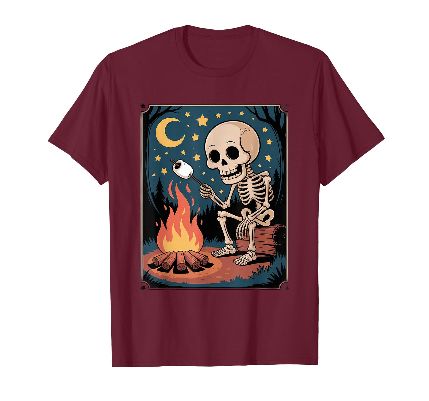 Skeleton Eating Smores Hiker Camper Halloween Camping T-Shirt