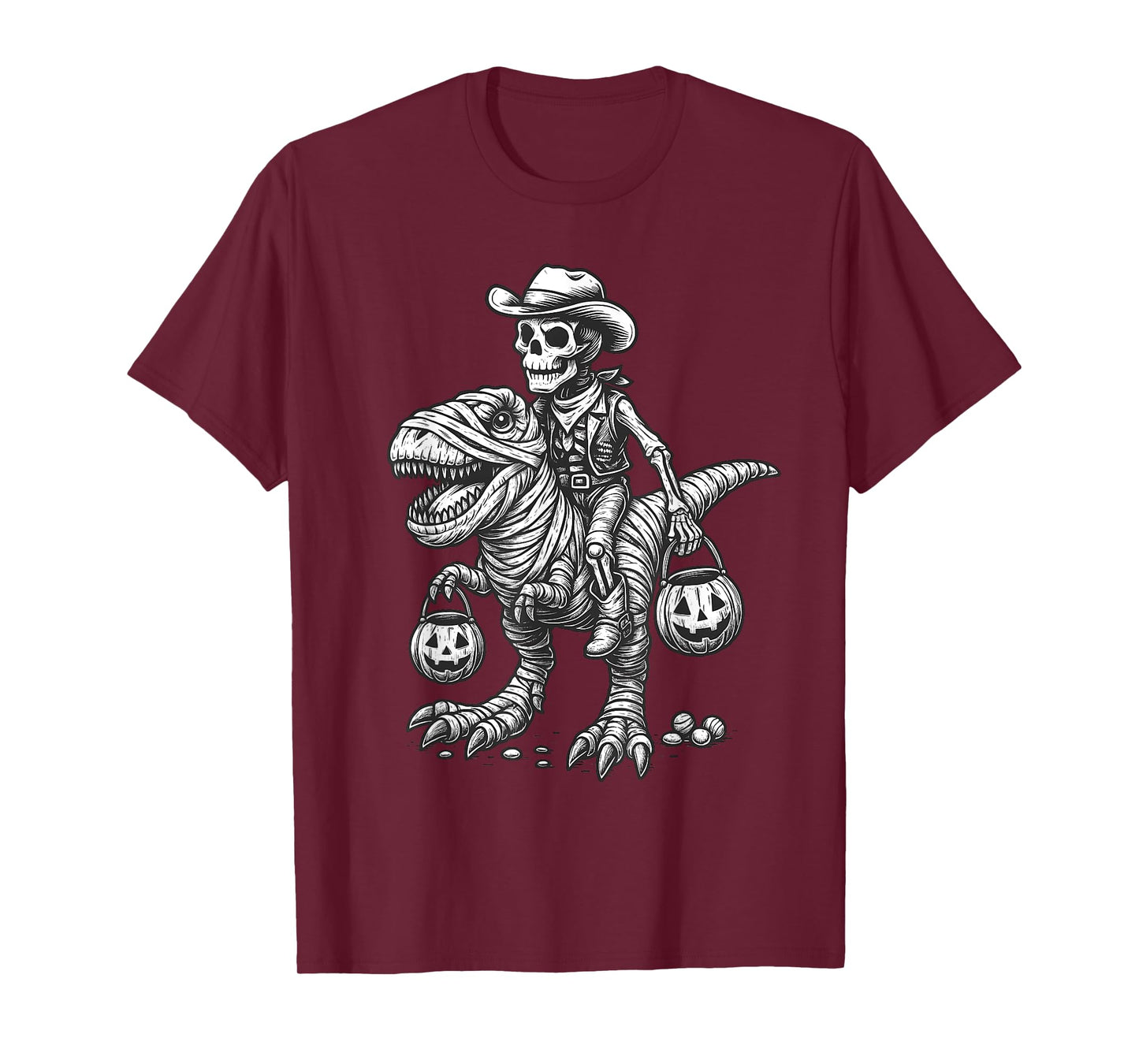 Cowboy Skeleton Riding Mummy Dinosaur T-Rex Halloween Gothic T-Shirt