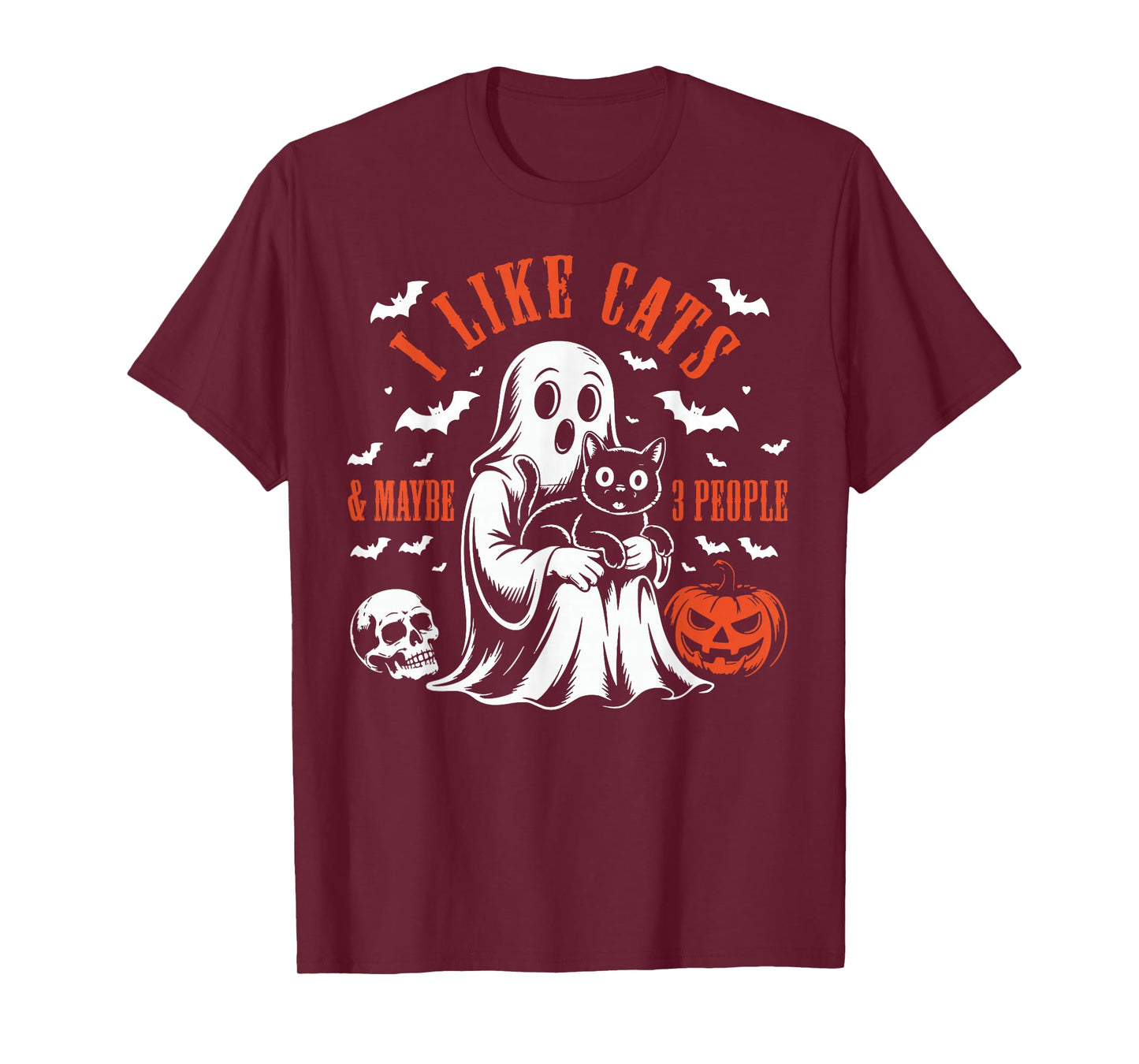 I Like Cats and Maybe 3 People, Cute Boo Ghost Cat Halloween T-Shirt