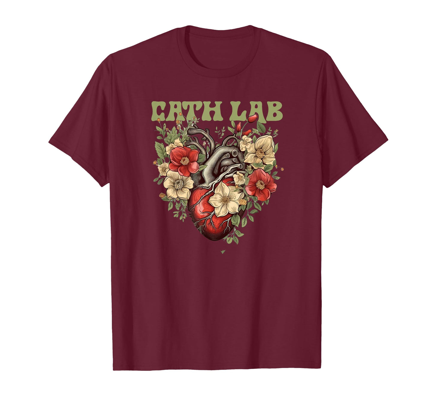 Cath Lab with Human Heart & Flowers T-Shirt