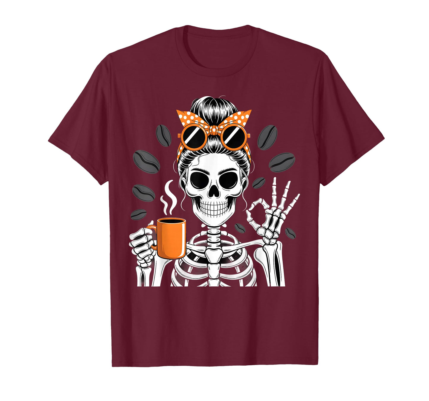 Skeleton Coffee Beans Funny Halloween Caffeine Vibe T-Shirt
