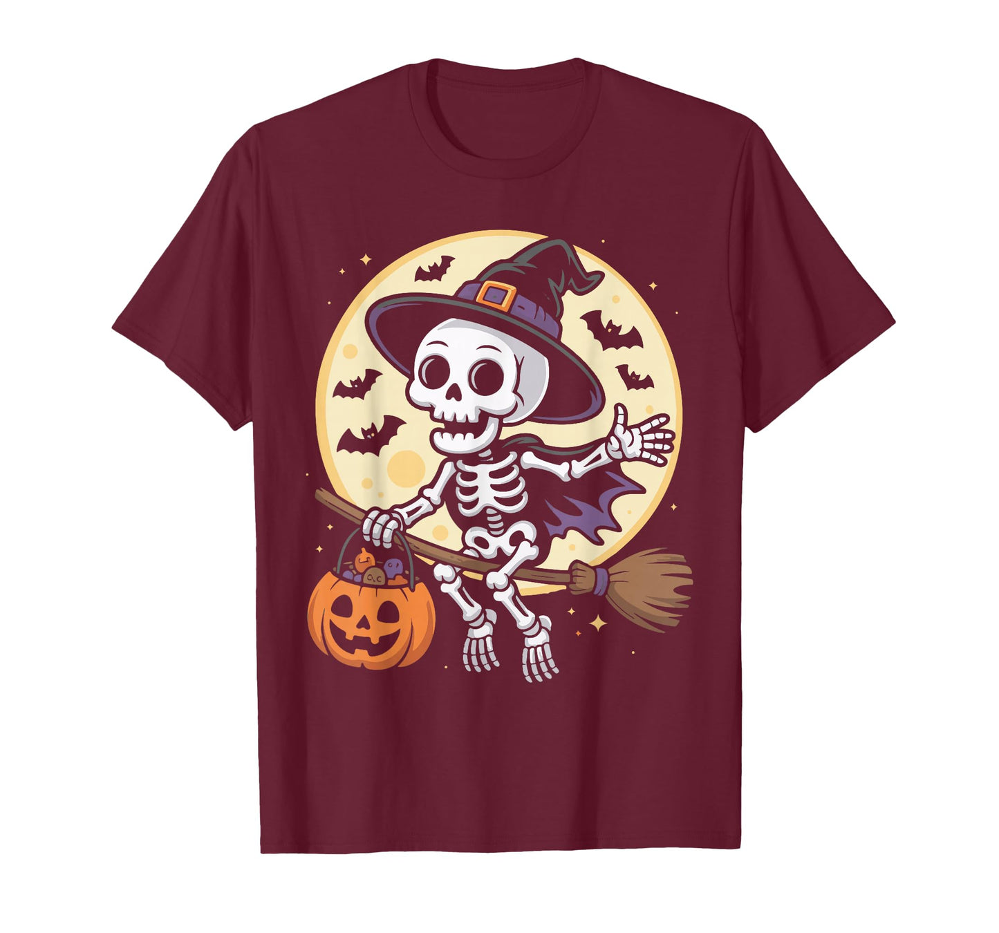 Skeleton Witch Hat Pumpkin Ghost Spooky Halloween Costume T-Shirt