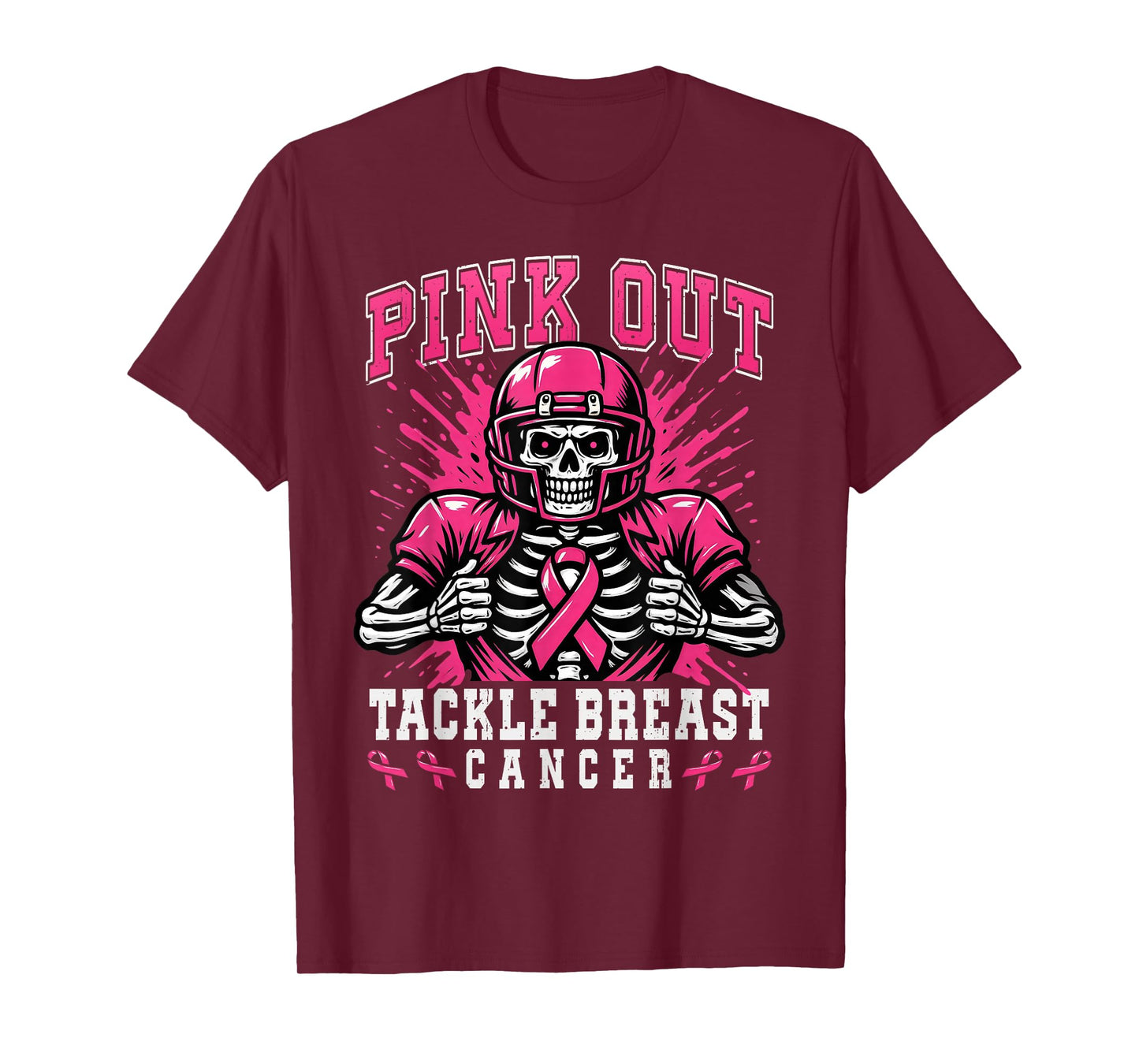 Skeleton Pink Out Tackle Breast Cancer American Football T-Shirt