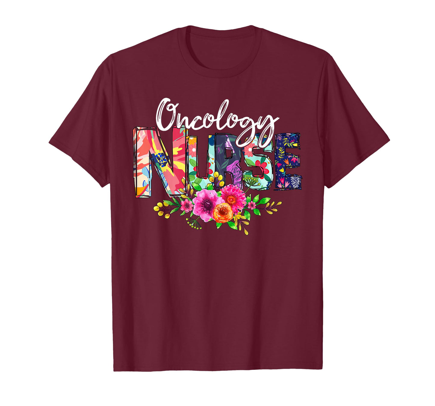 Oncology Nurse Tropical Flowers Summer Hawaii Beach T-Shirt